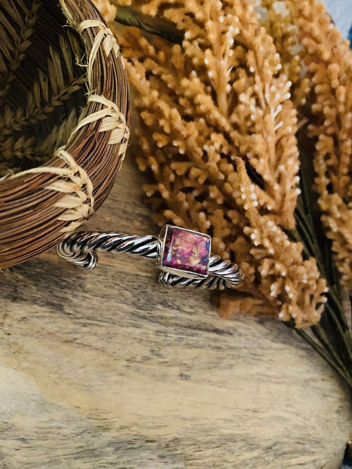 Navajo Pink Dream Mohave square & Sterling Silver Square Cuff Bracelet