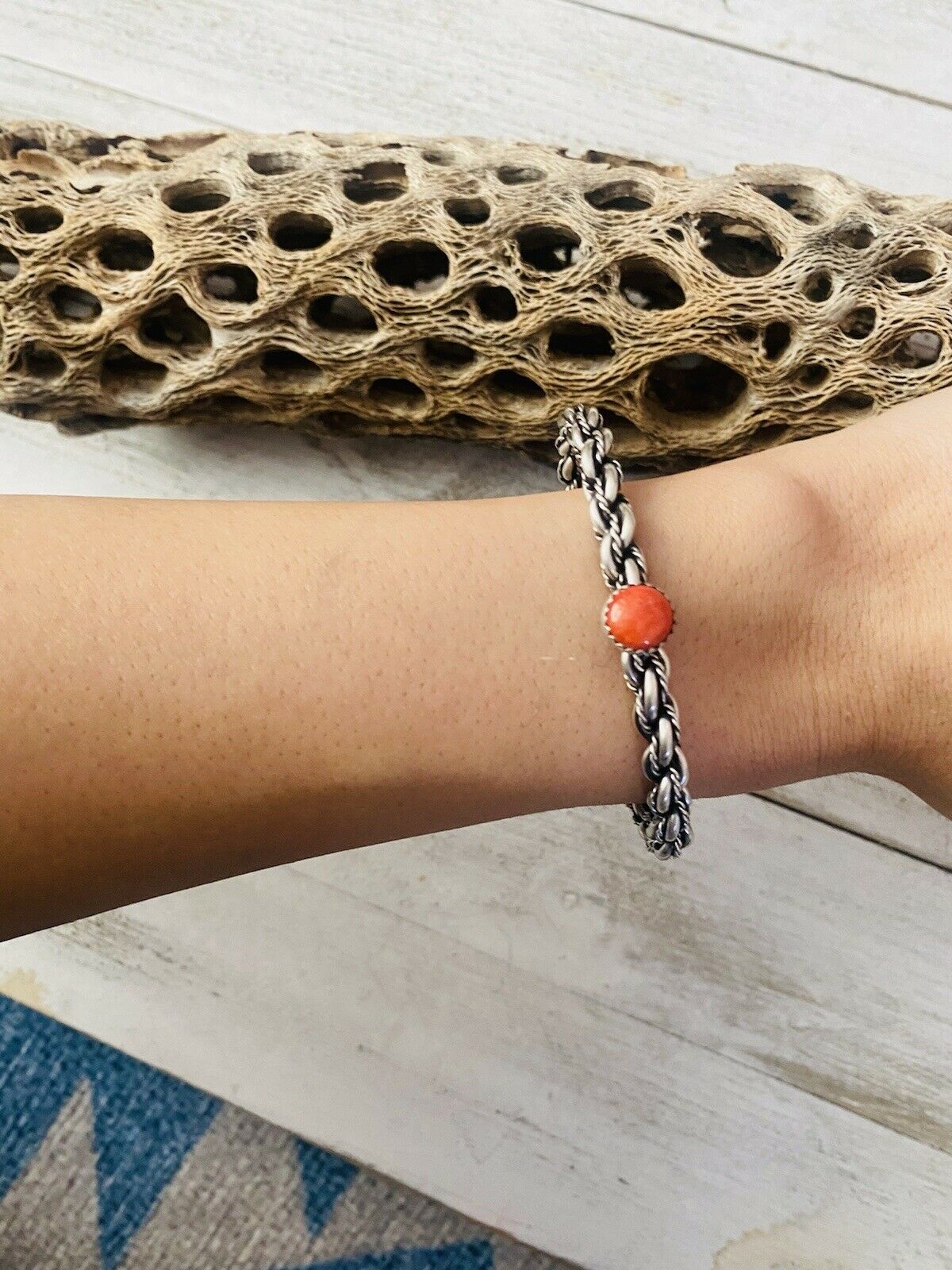 Navajo Sterling Cuff & Red Spiny Twisted Cuff Bracelet