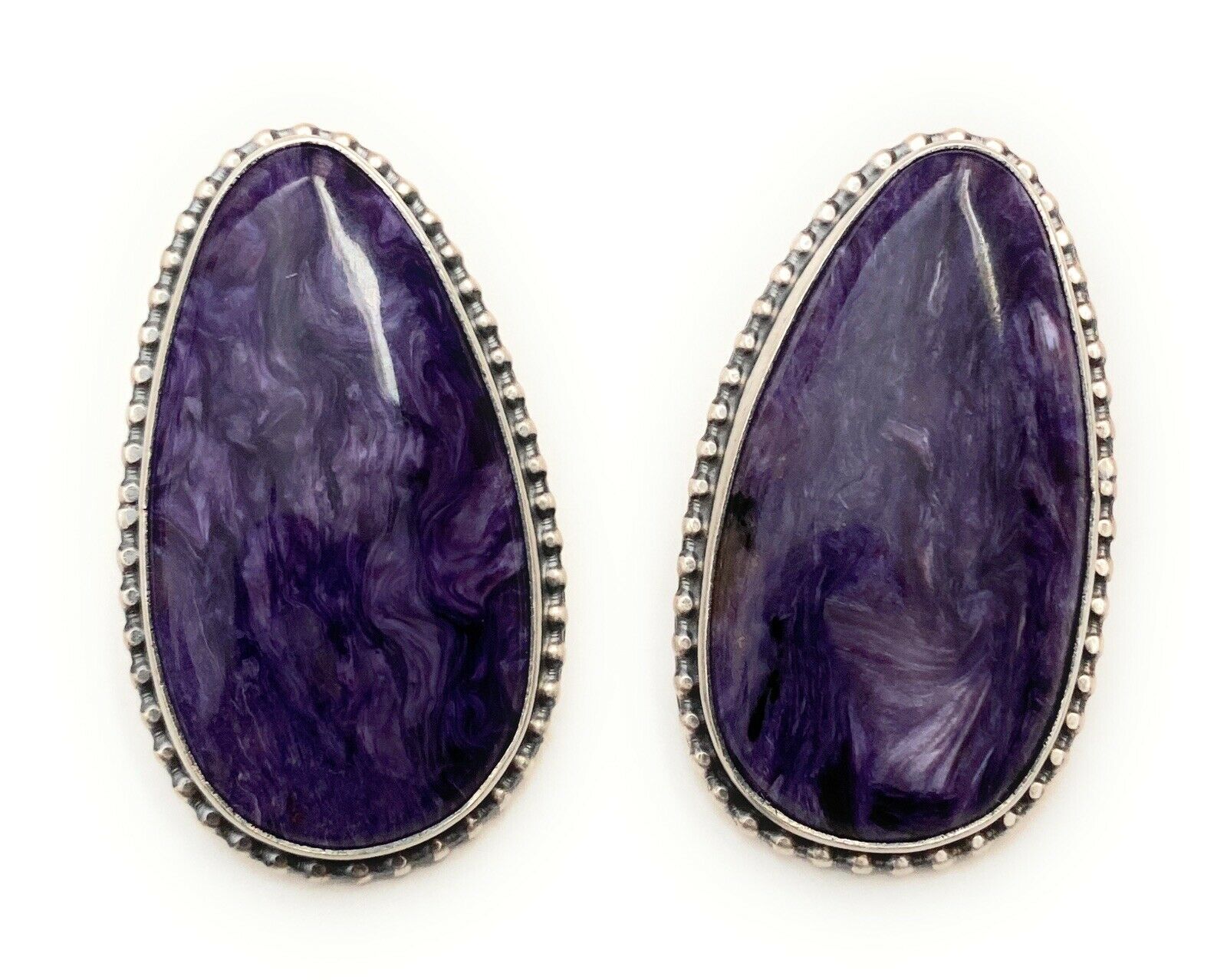 Navajo Charoite And Sterling Silver Post Earrings Signed