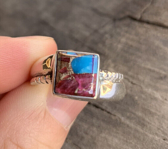 Navajo Pink Dream Mojave & Sterling Silver Square Stone Ring