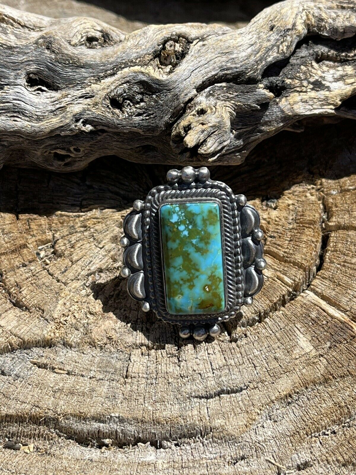 Navajo Sonoran Mountain Turquoise & Sterling Silver Statement Ring Size 9.5