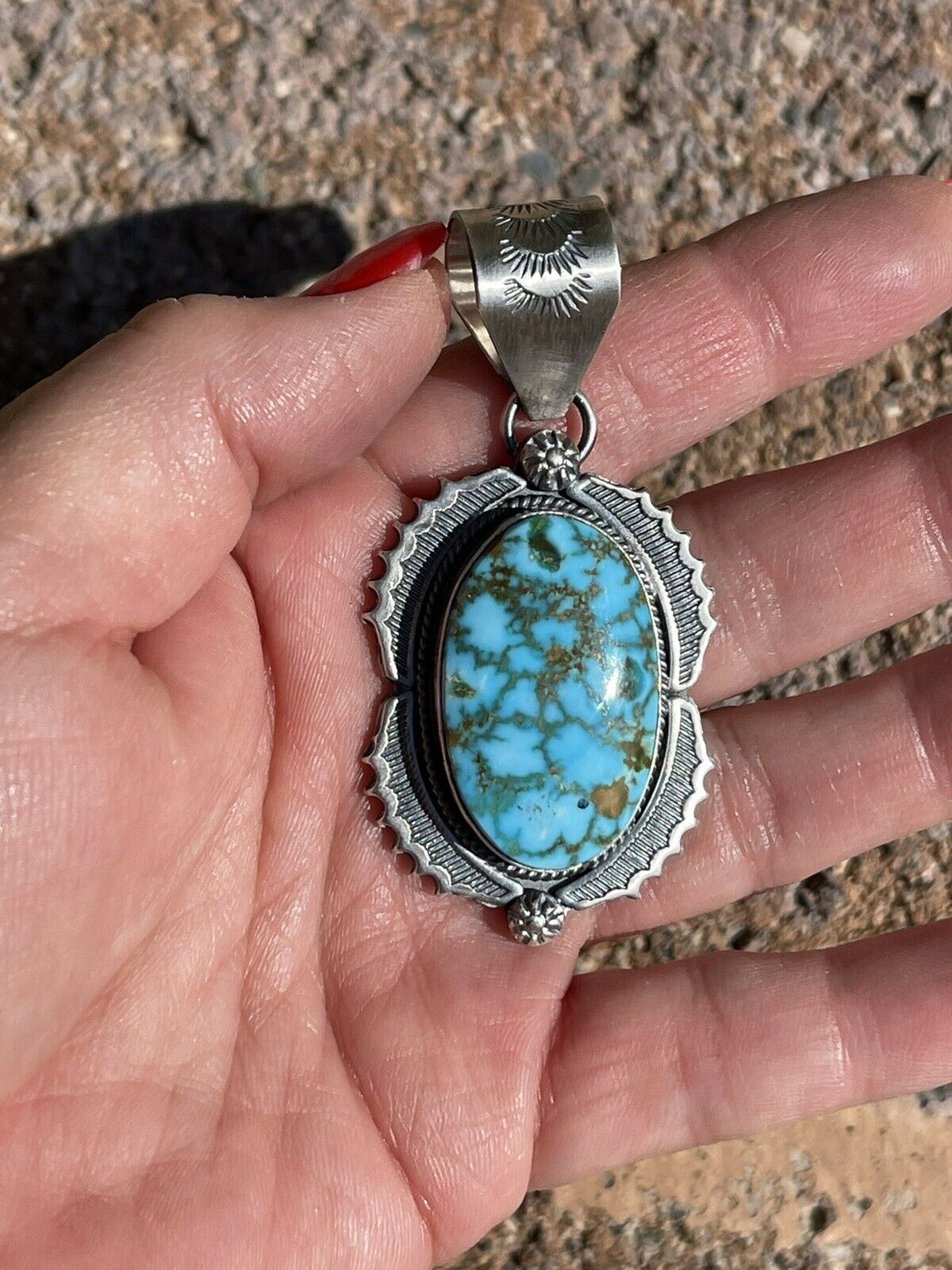 Navajo Number 8 Turquoise & Sterling Silver Elegant Pendant Signed