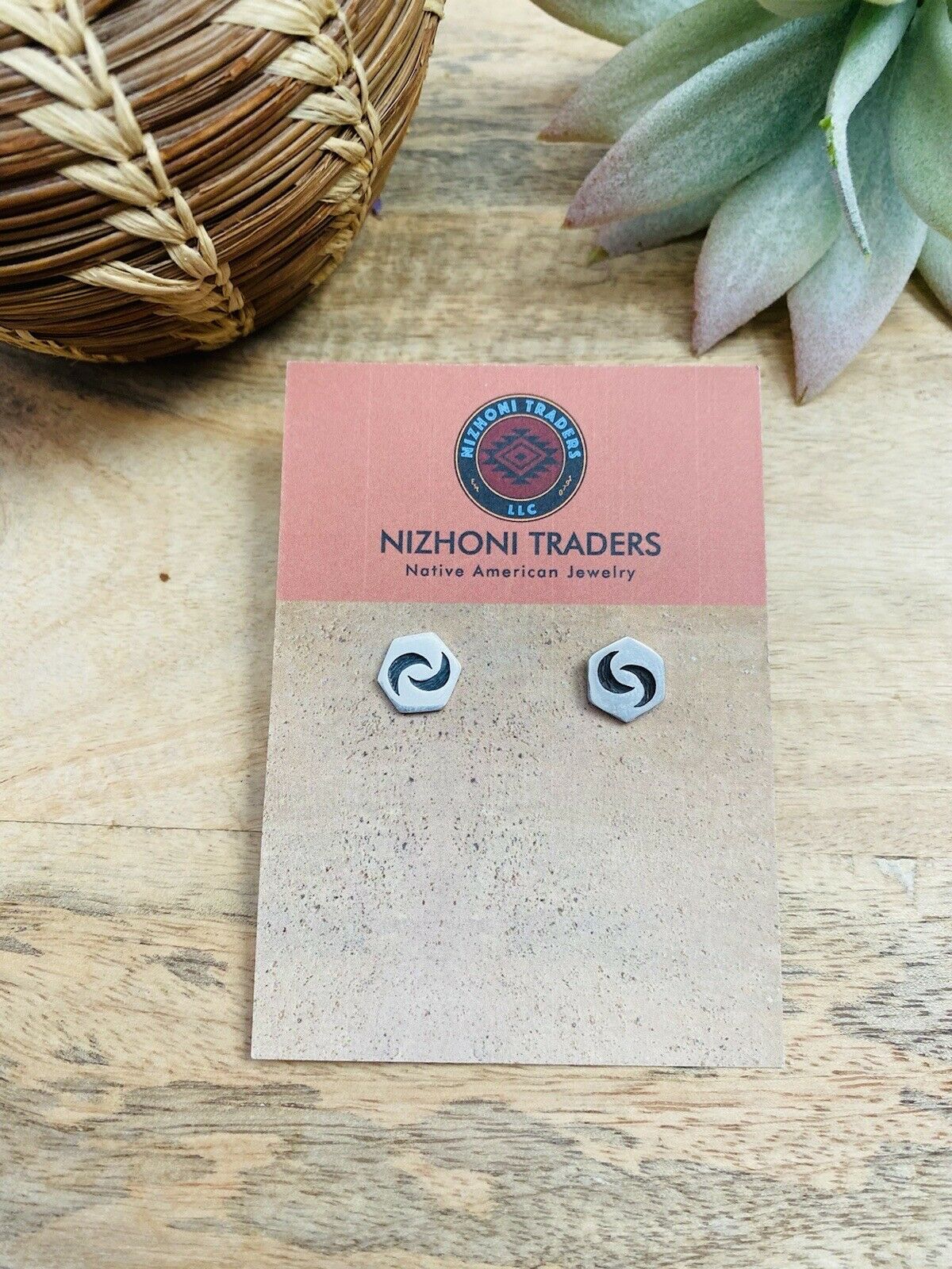 Hopi Overlaid Sterling Silver Moon Stud Earrings