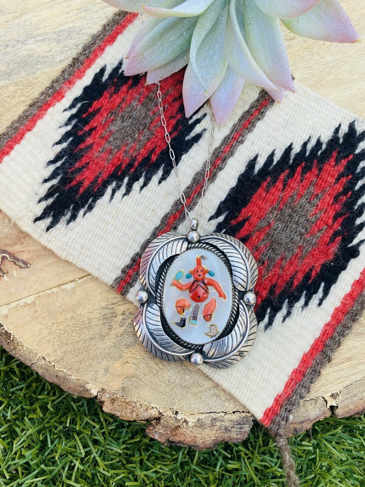 Vintage Zuni Multi Stone & Sterling Silver Inlay Mud Head Necklace Signed