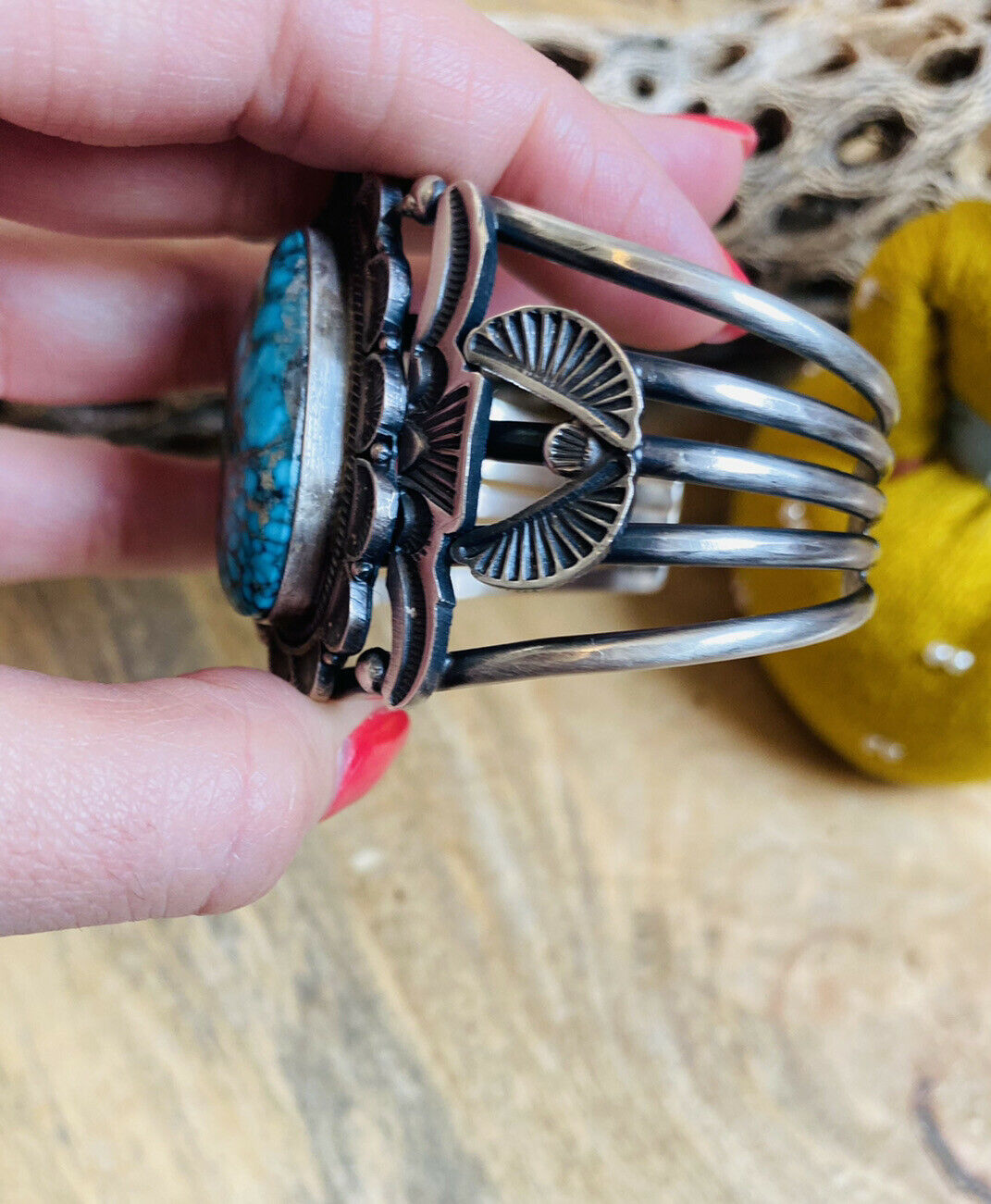 Navajo Turquoise & Sterling Silver Cuff Bracelet By Sheila Tso