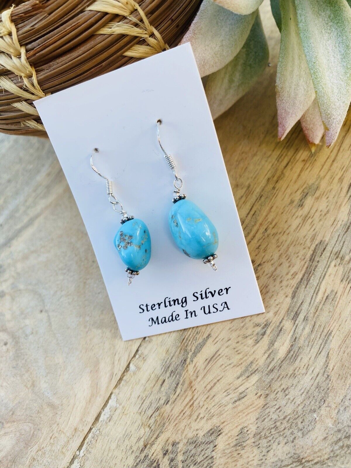 Navajo Sterling Silver & Turquoise Bead Dangle Earrings