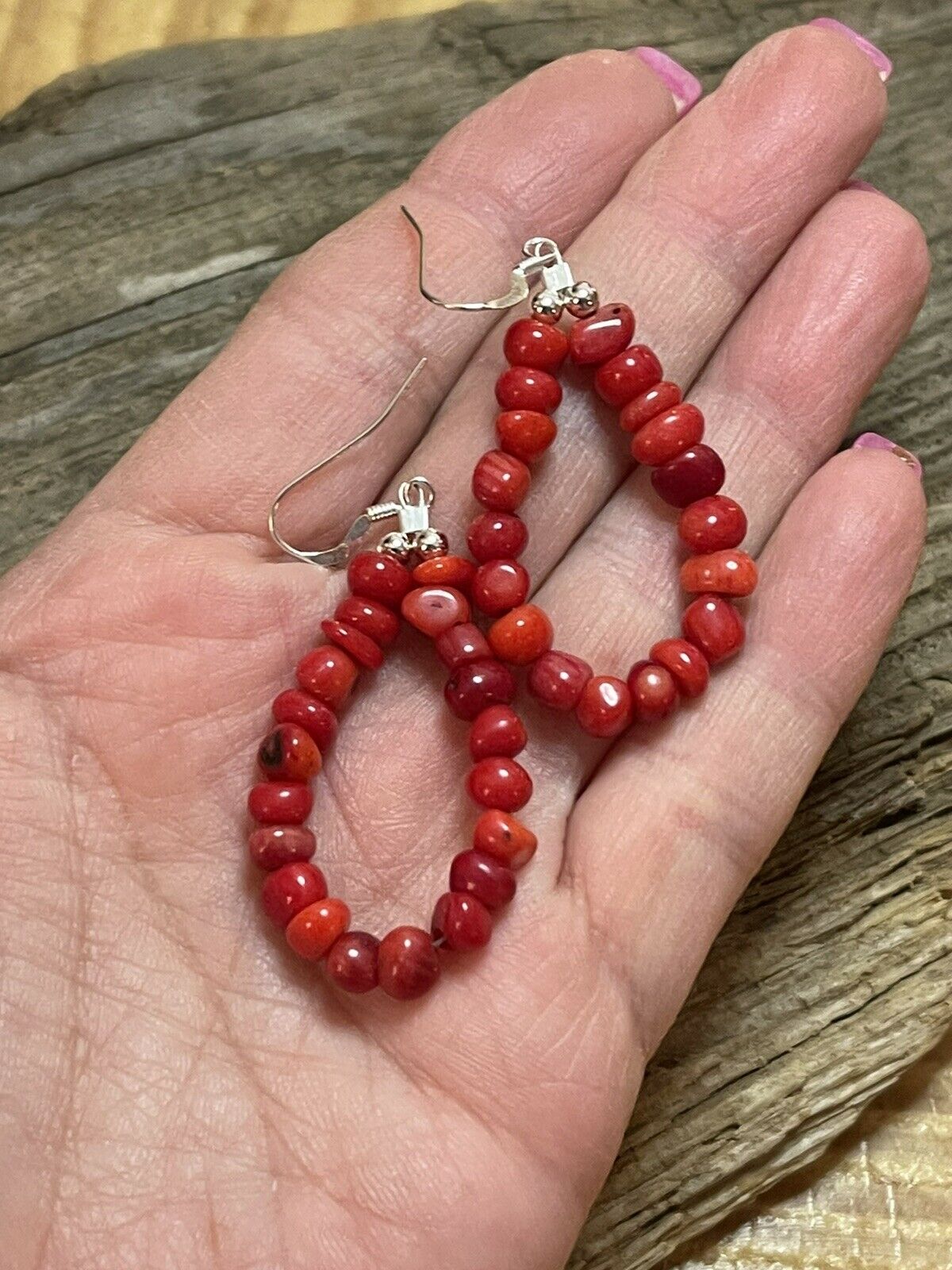 Red coral bead deals earrings