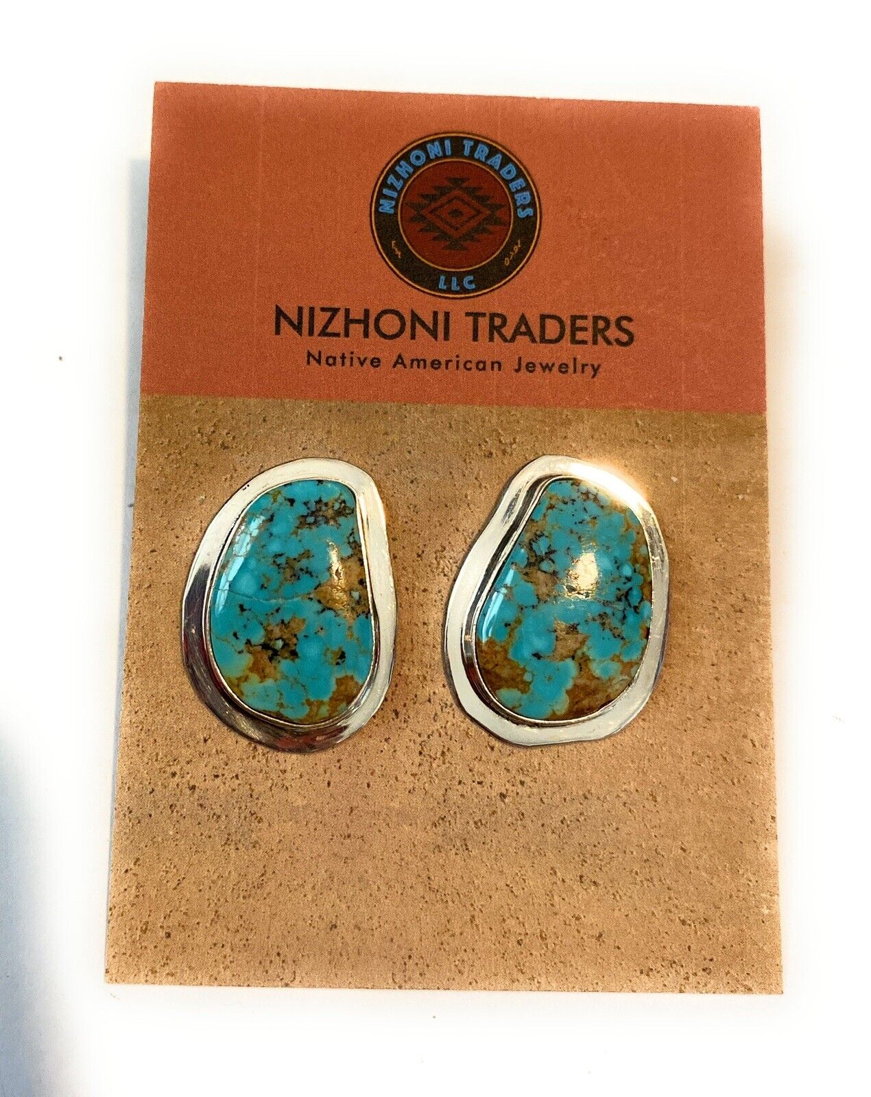 Navajo Royston Turquoise & Sterling Silver Post Earrings Signed