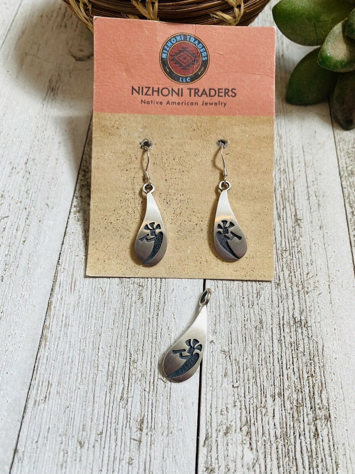 Hopi Sterling Silver Kokopelli Earring And Pendant Set