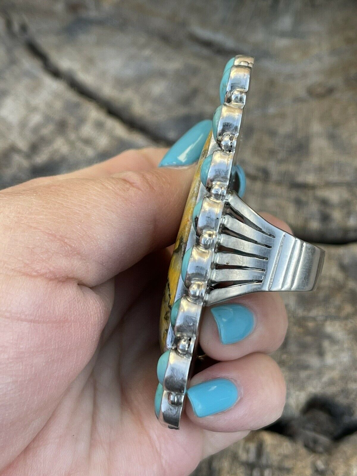 Navajo Sterling Bumblebee and Turquoise Stone Ring Sz 8.5