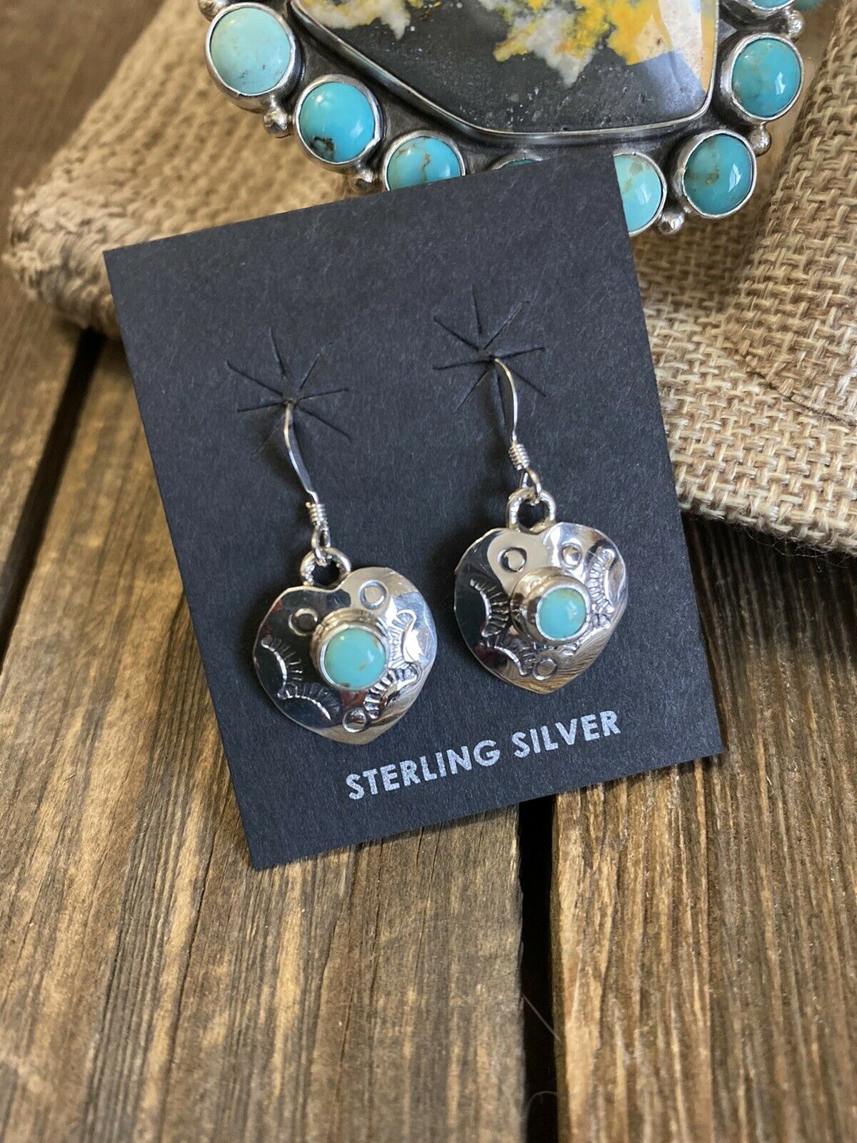 Navajo Sterling Silver Turquoise Heart Dangle Earrings