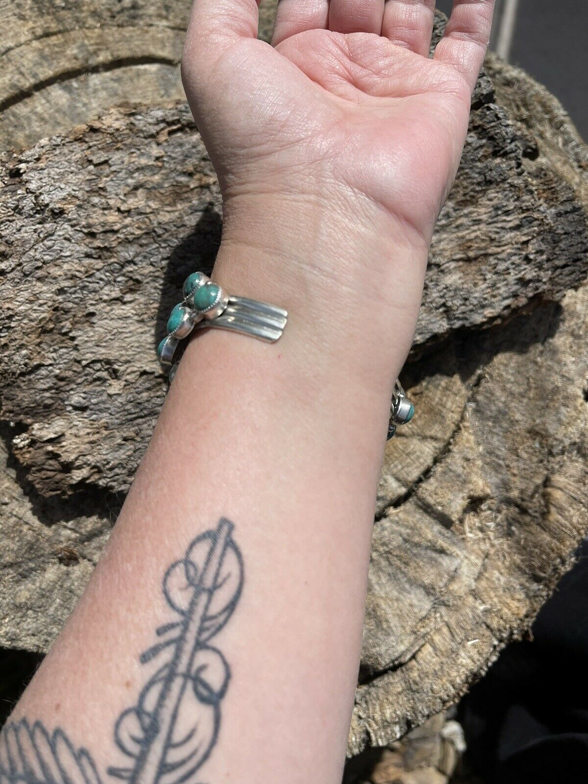 Navajo Sterling Silver Bumblebee & Turquoise Cluster Cuff Bracelet