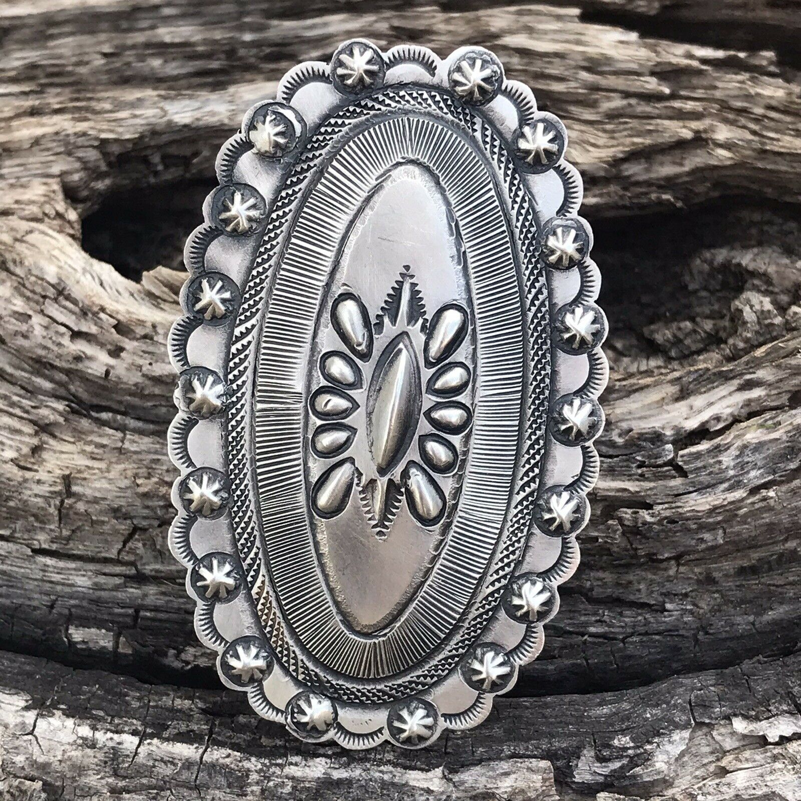 Navajo Leather And Sterling Silver Statement Ring Sz 6 By Eugene Charley