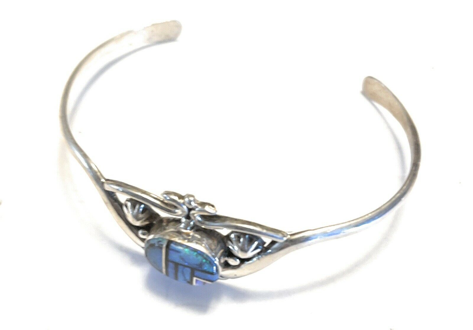 Navajo Blue Opal & Onyx Inlay Sterling Silver Cuff Bracelet