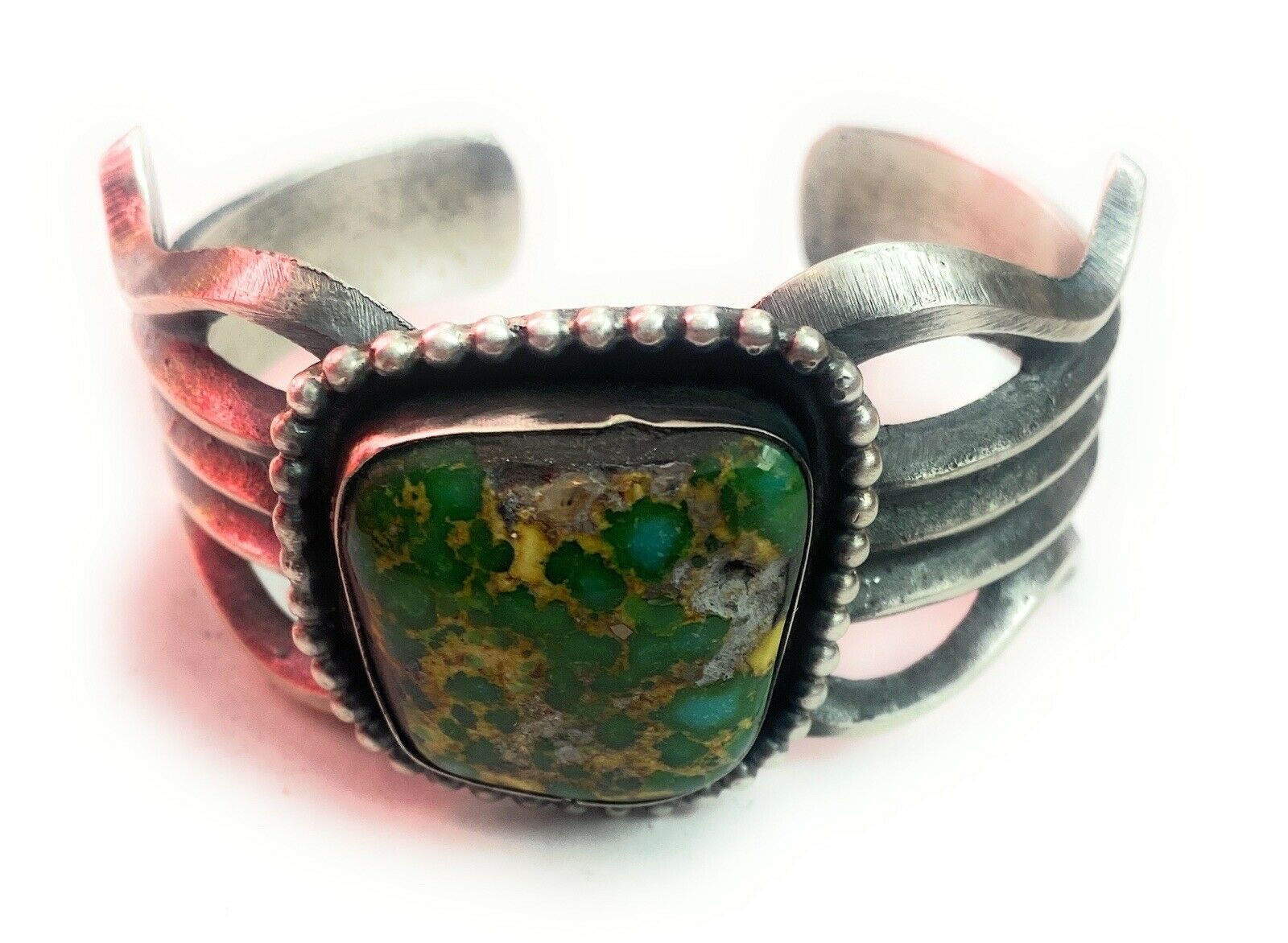 Navajo Sterling Silver & Sonoran Gold Turquoise Cuff Bracelet By Chimney Butte