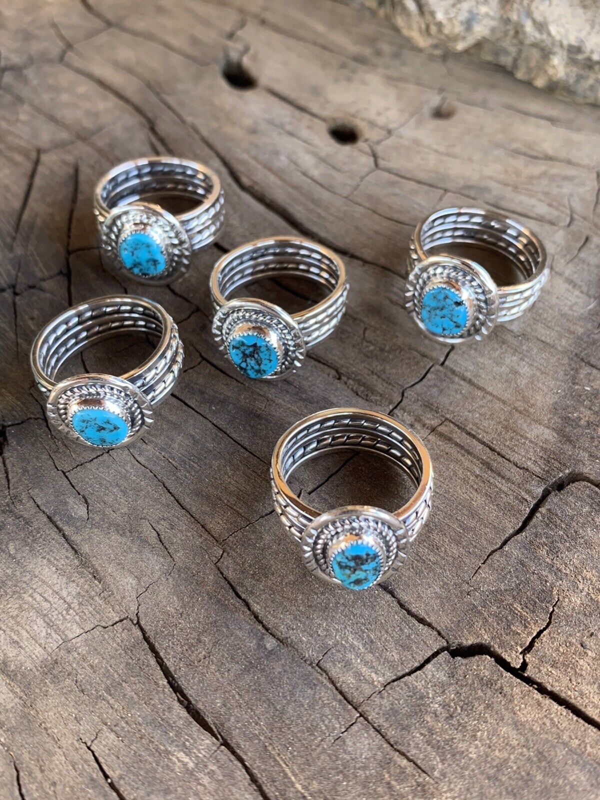 Navajo Kingman Turquoise & Sterling Silver Braided Ring