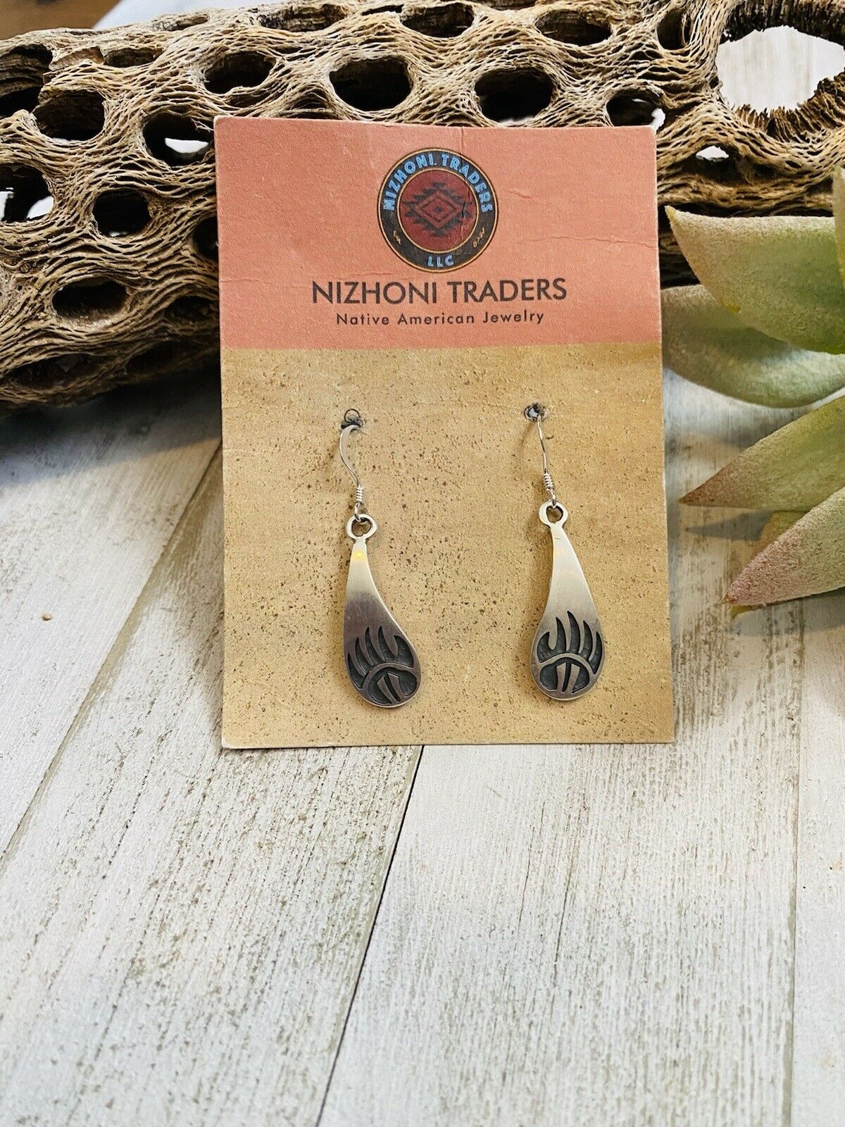 Hopi Sterling Silver Bear Paw Dangle Earrings