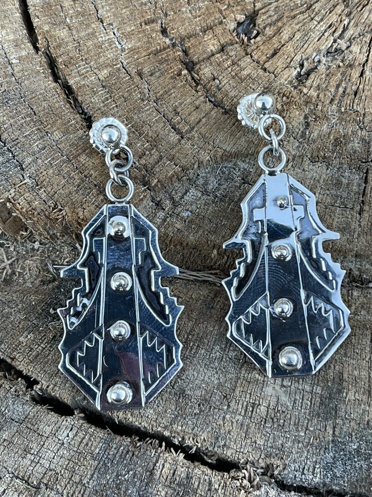 Navajo Sterling Silver Southwest Dangle Earrings Signed