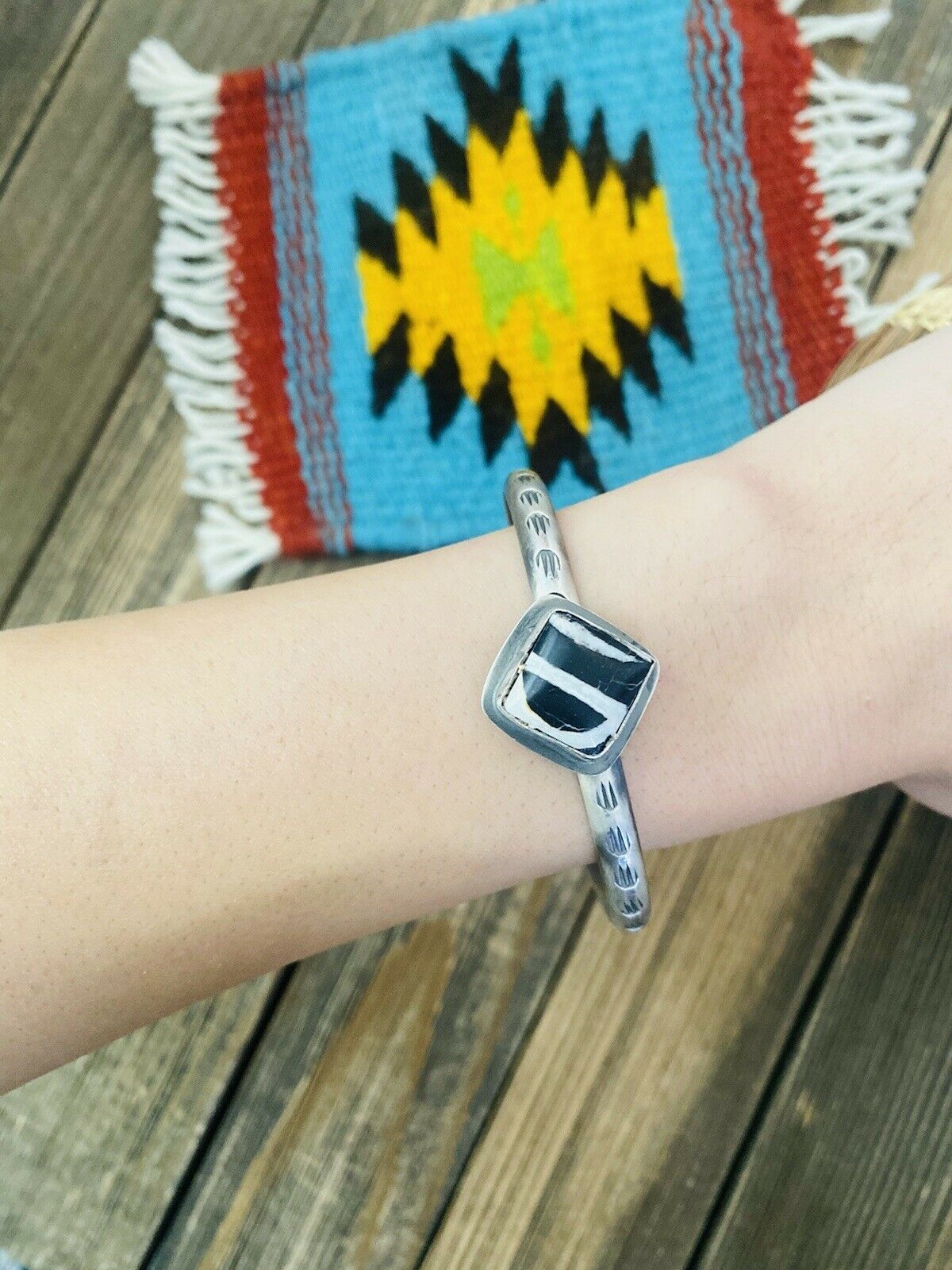 Navajo Sterling Silver & Zebra Jasper Cuff Bracelet