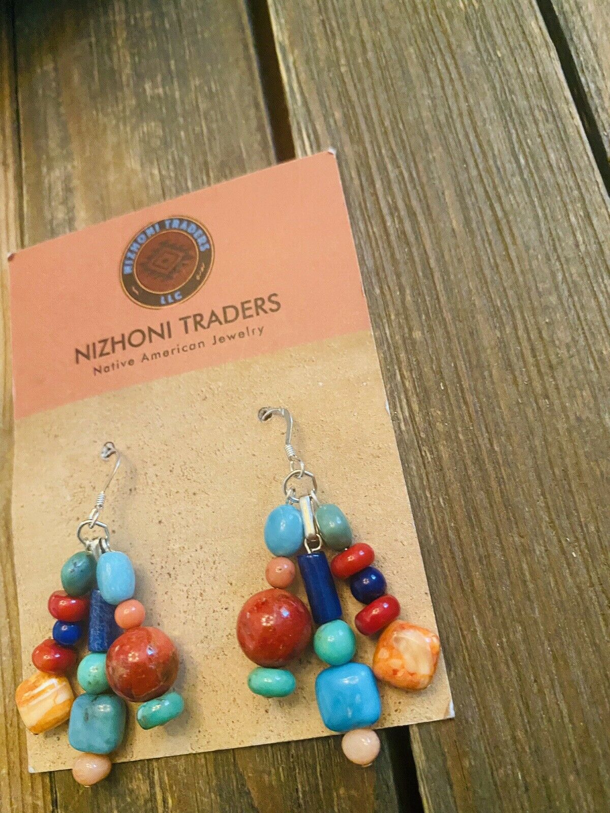 Navajo Sterling Silver Multi Stone Beaded Dangle Earrings