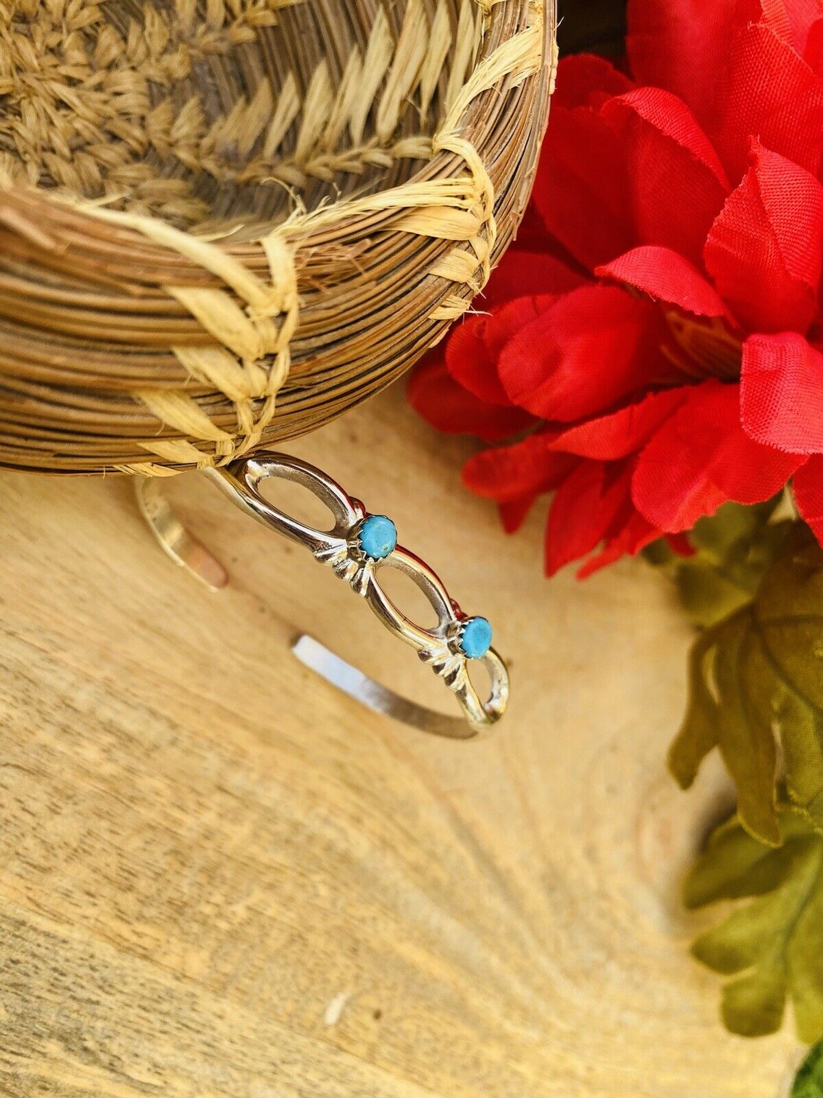 Navajo Sterling Silver & Turquoise Stacker Cuff Bracelet