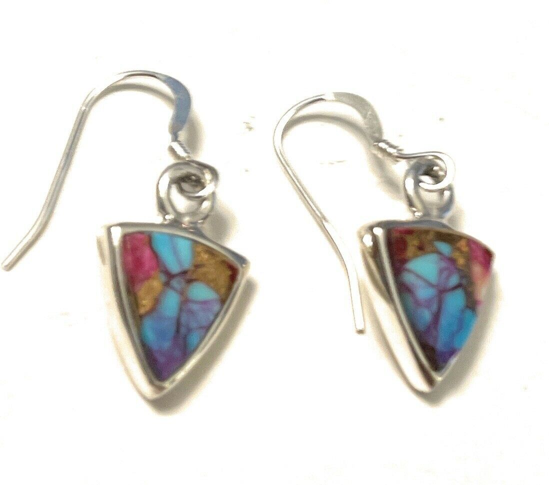 Navajo Pink Dream Mojave & Sterling Silver Triangle Dangle Earrings