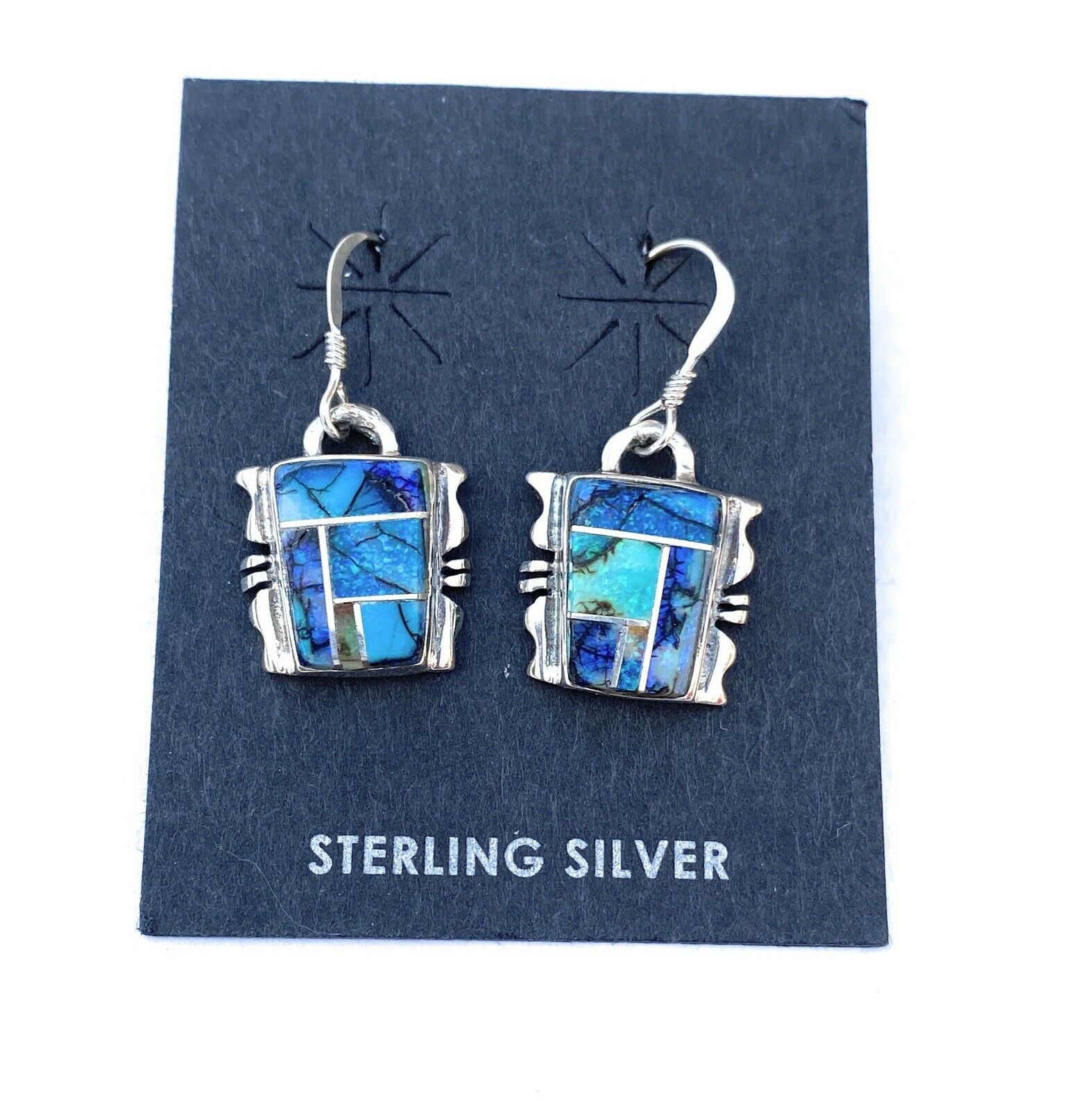 Navajo Natural Opal And Sterling Silver Inlay Dangle Earrings