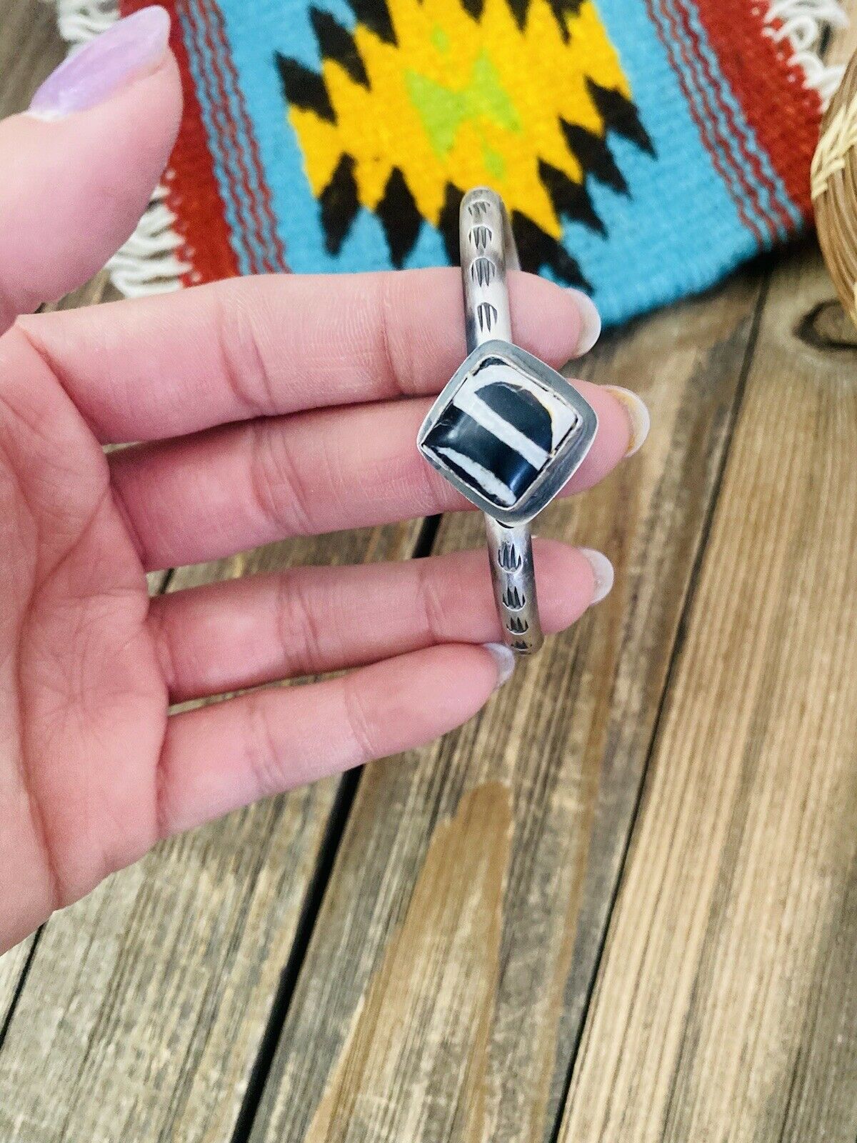 Navajo Sterling Silver & Zebra Jasper Cuff Bracelet