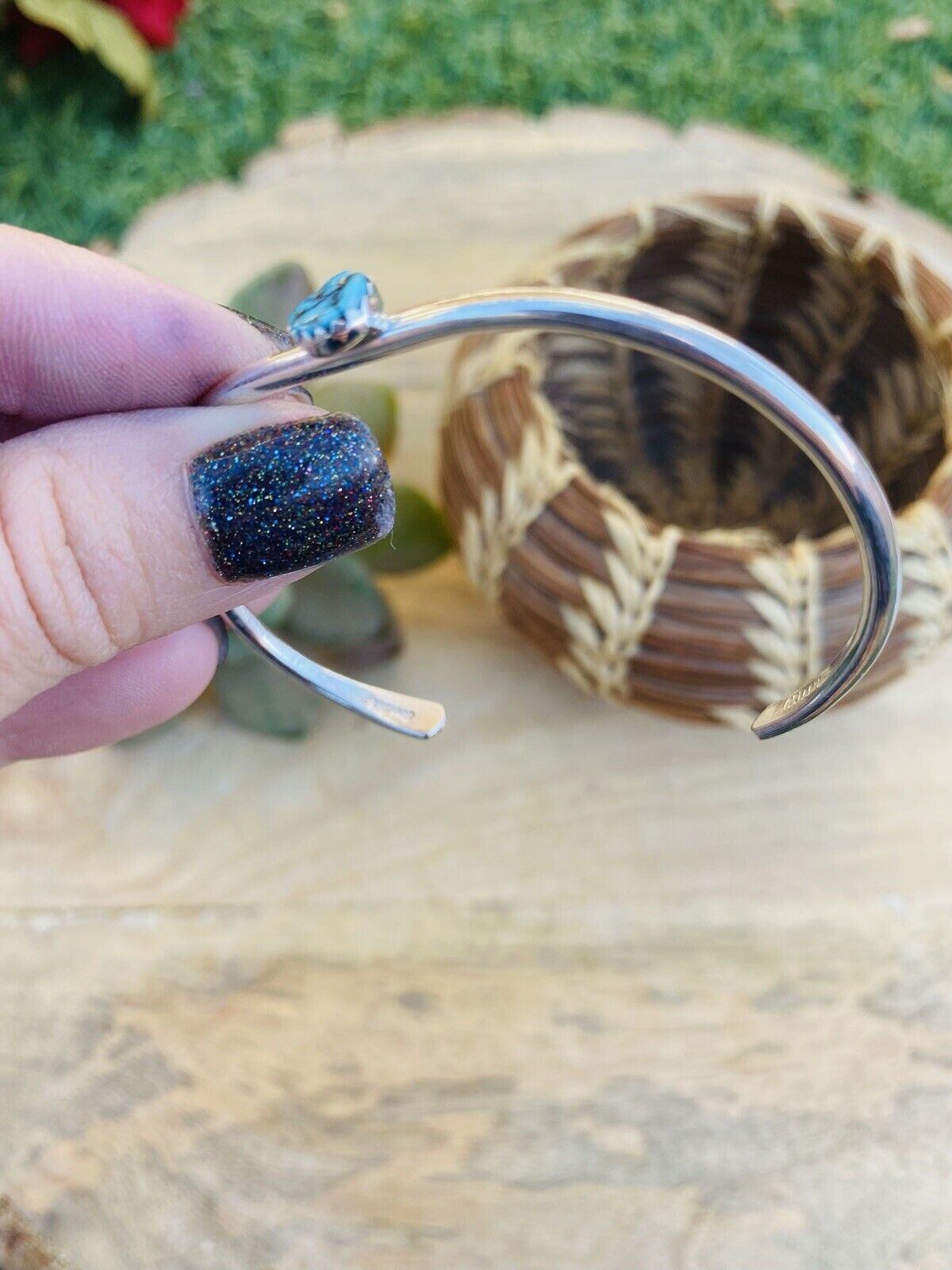 Navajo Sterling Silver & Kingman Turquoise Cuff Bracelet Signed