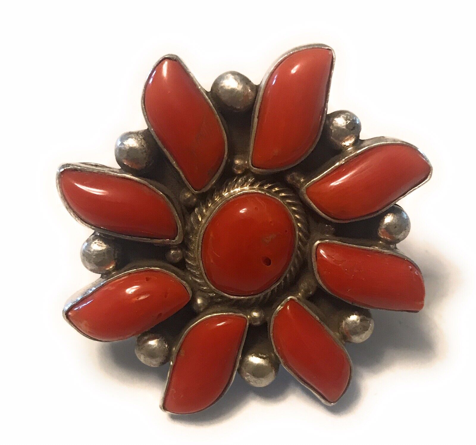 Navajo Sterling Silver Natural Red Coral Cluster Ring Lorenzo James