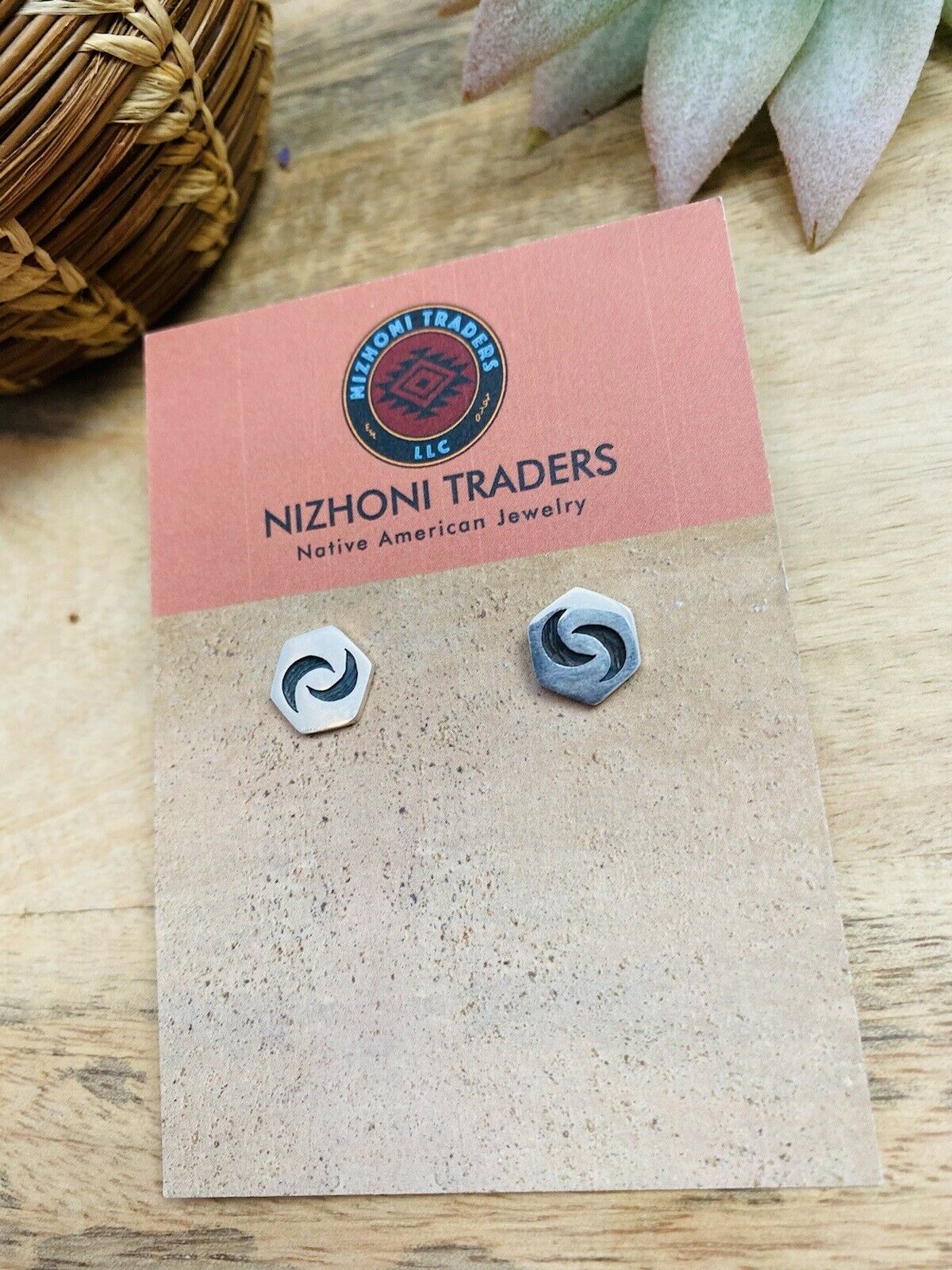 Hopi Overlaid Sterling Silver Moon Stud Earrings