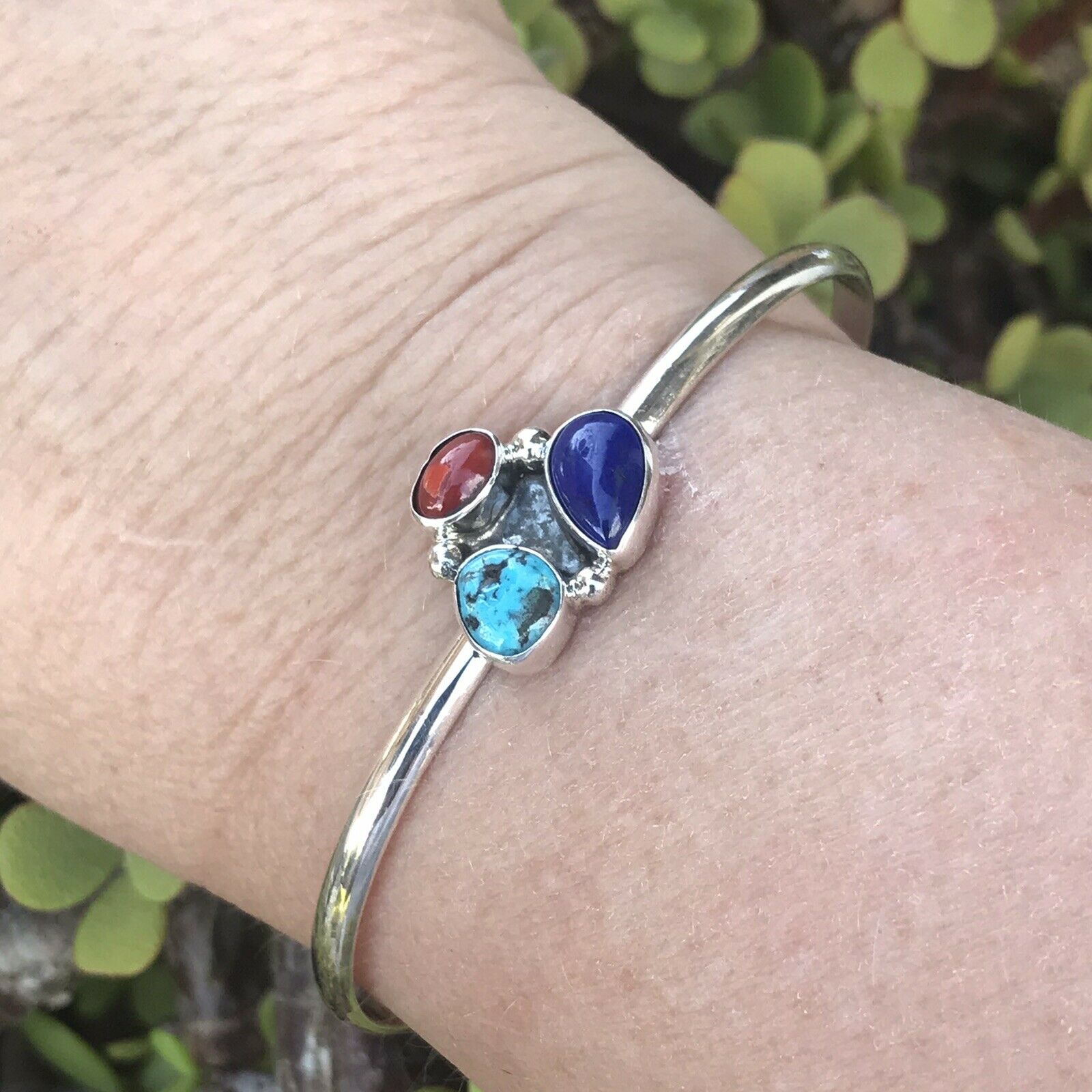 Navajo Multi Stone And Sterling Silver Bracelet Cuff Artist V. S