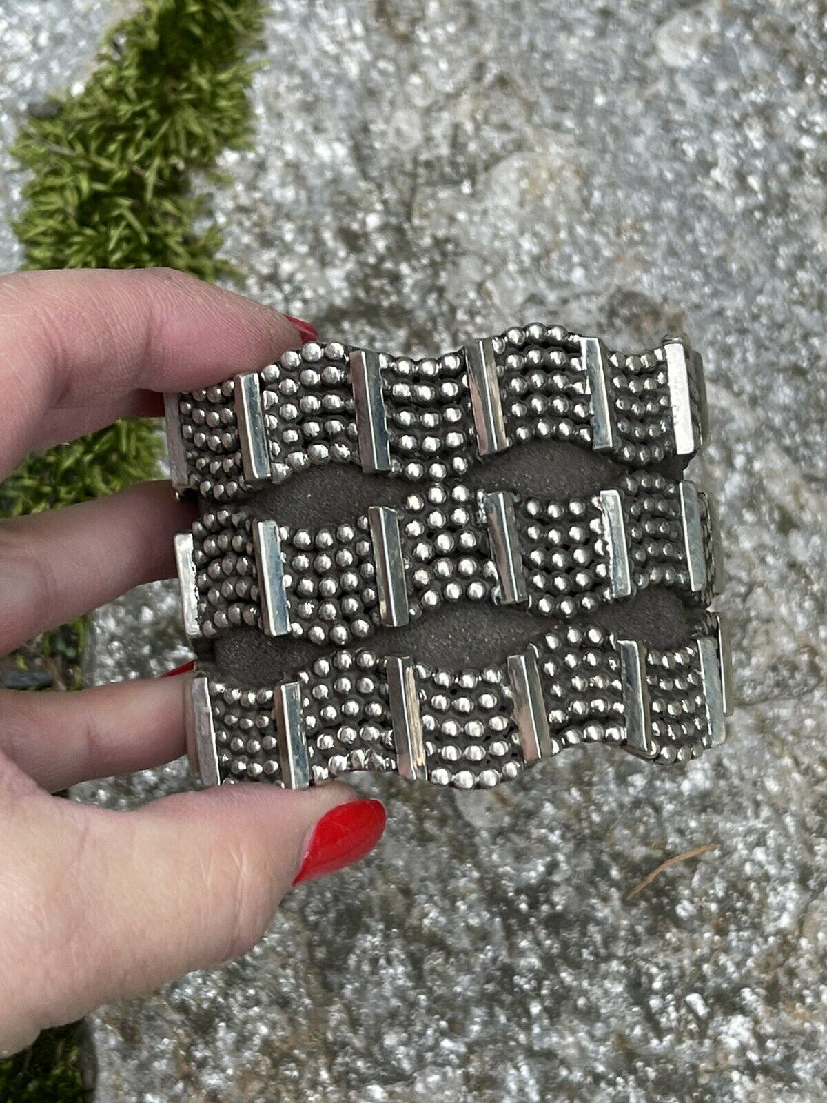 Navajo Sterling Silver Triple Row Dot Cuff Bracelet Signed