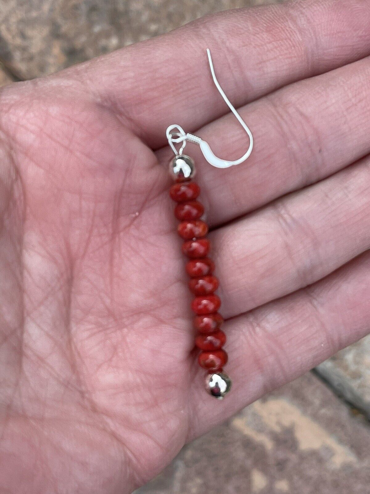 Navajo Sterling Silver Apple Coral Beaded Dangle Earrings