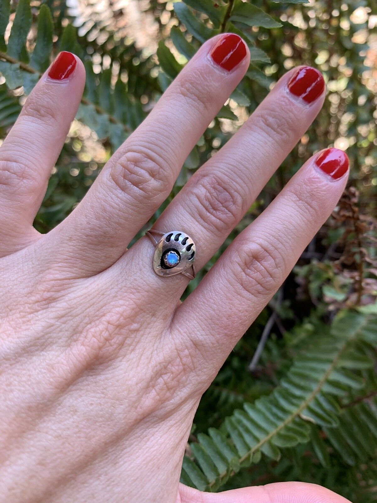 Navajo Sterling Silver Blue Opal Bear Paw Ring