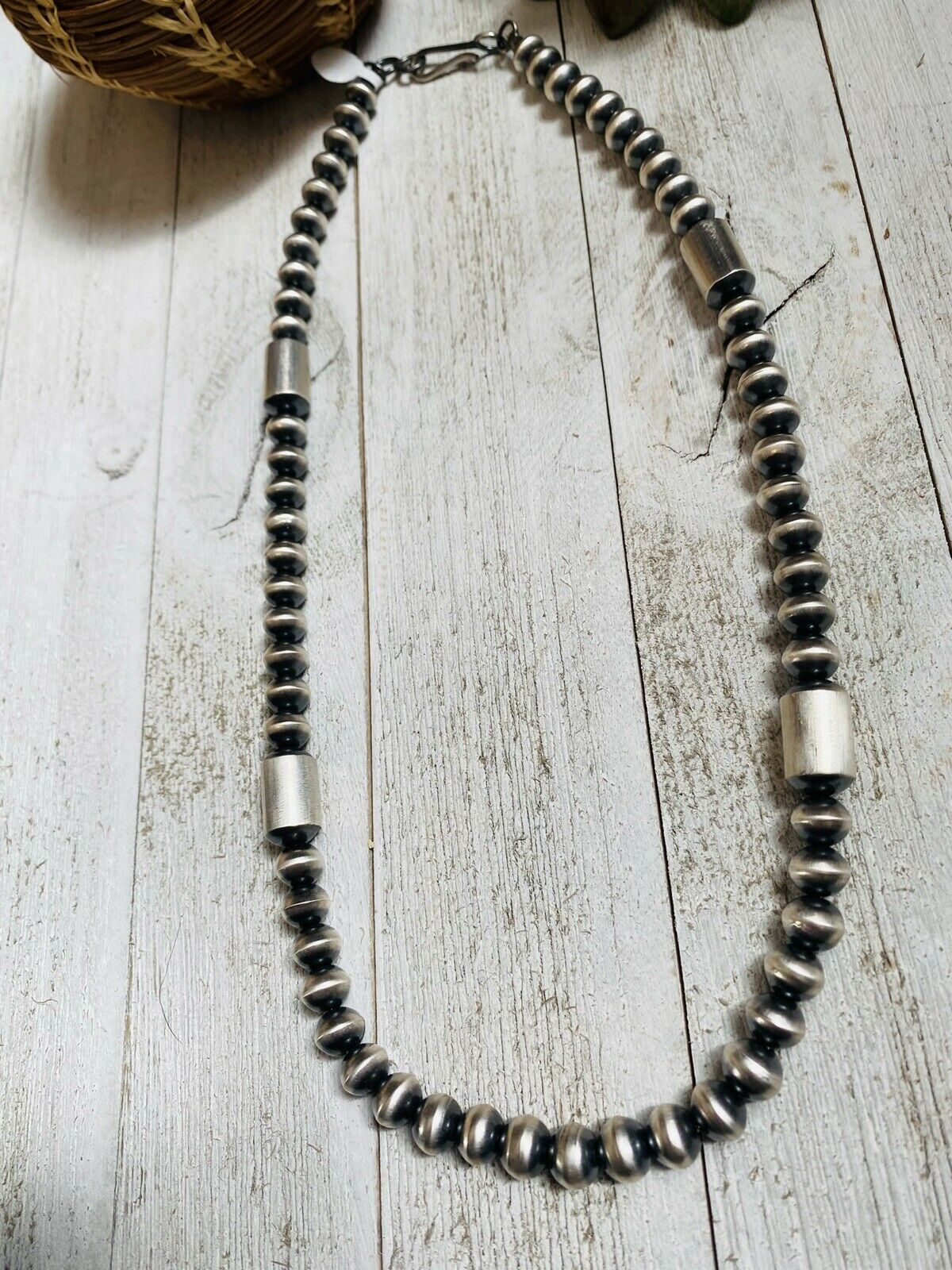 Navajo Sterling Silver Disc Bead 22 Inch Necklace