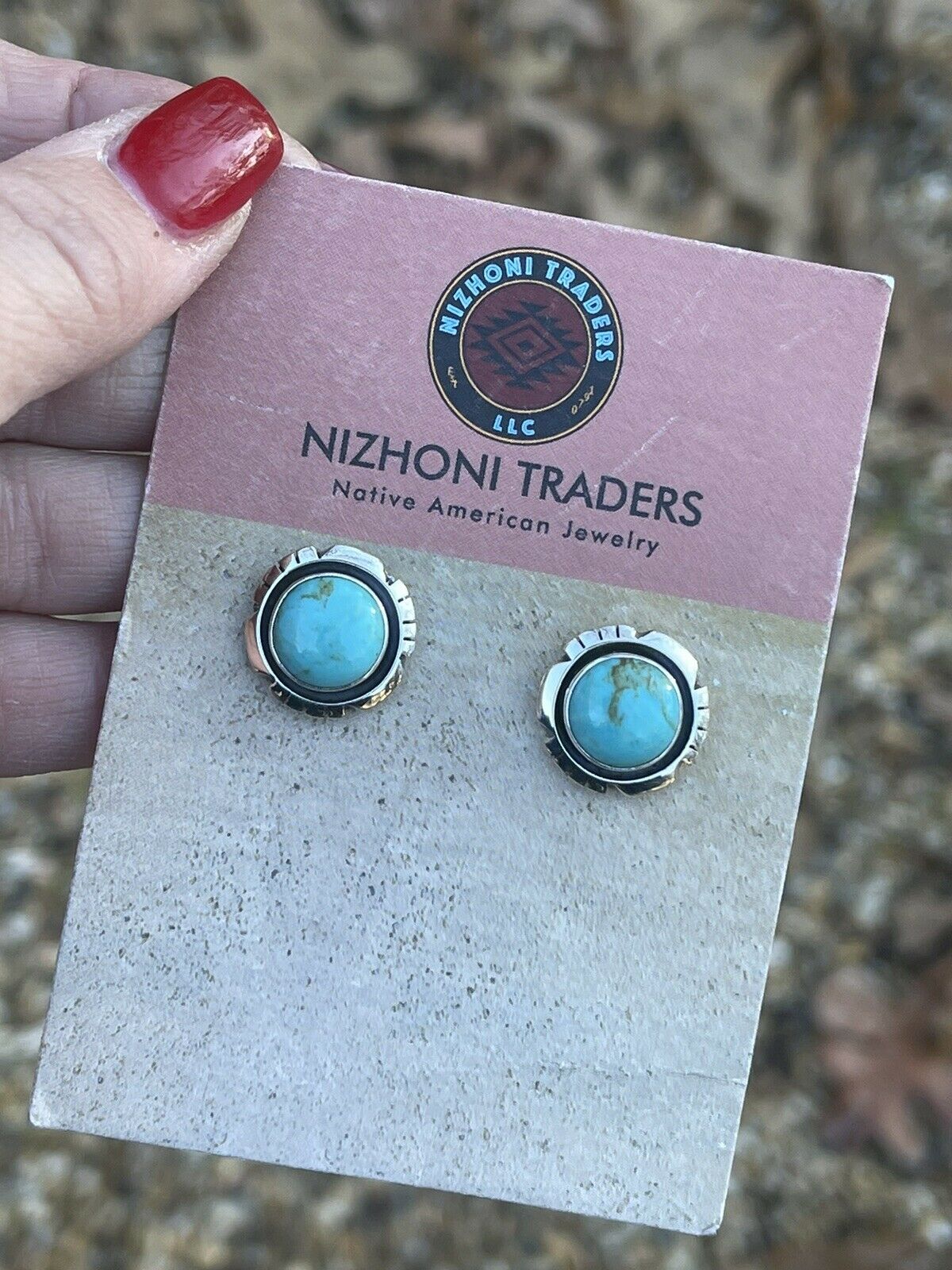 Navajo Turquoise & Sterling Silver 5/8 Inch Stud Earrings Signed