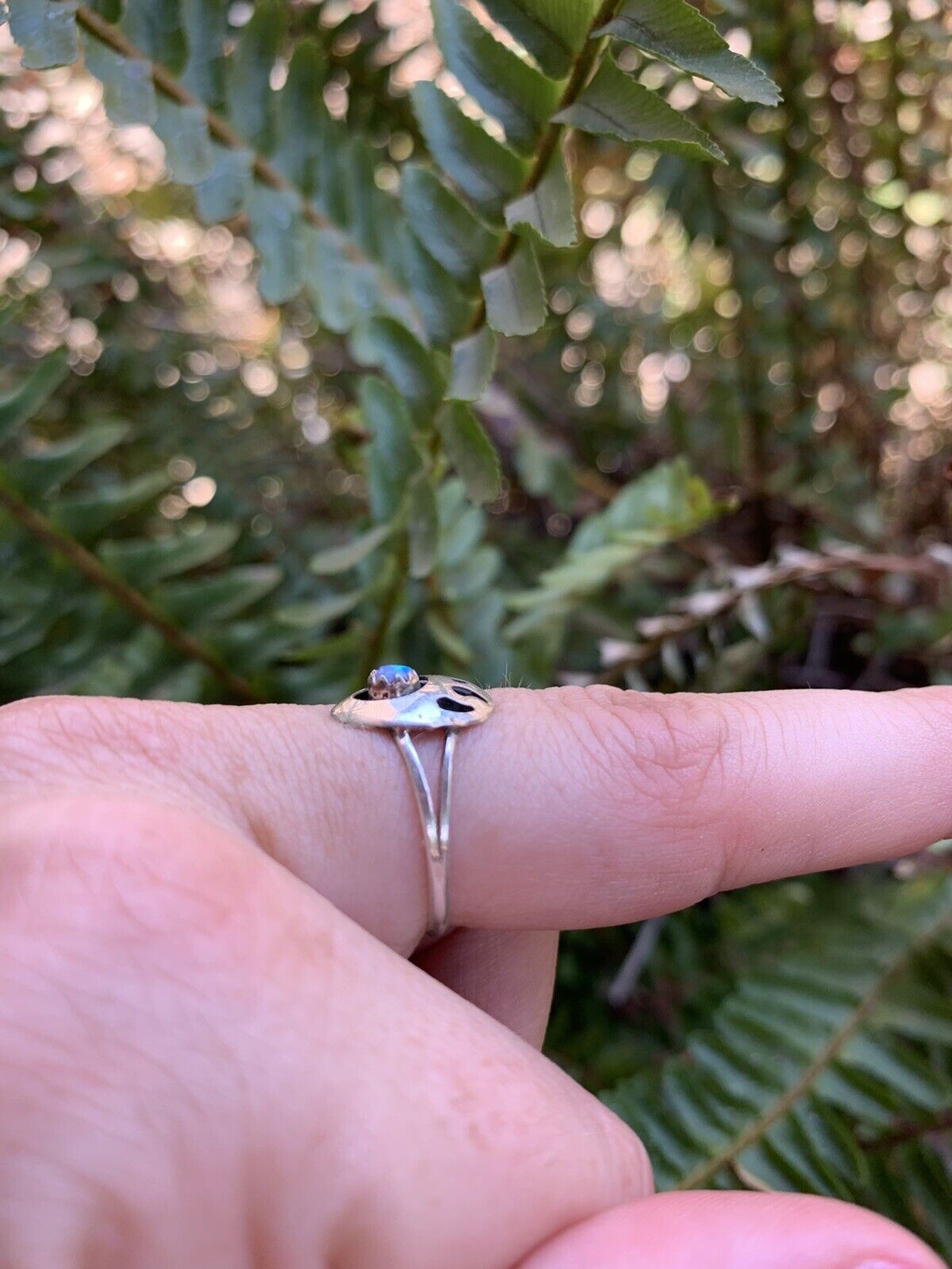 Navajo Sterling Silver Blue Opal Bear Paw Ring