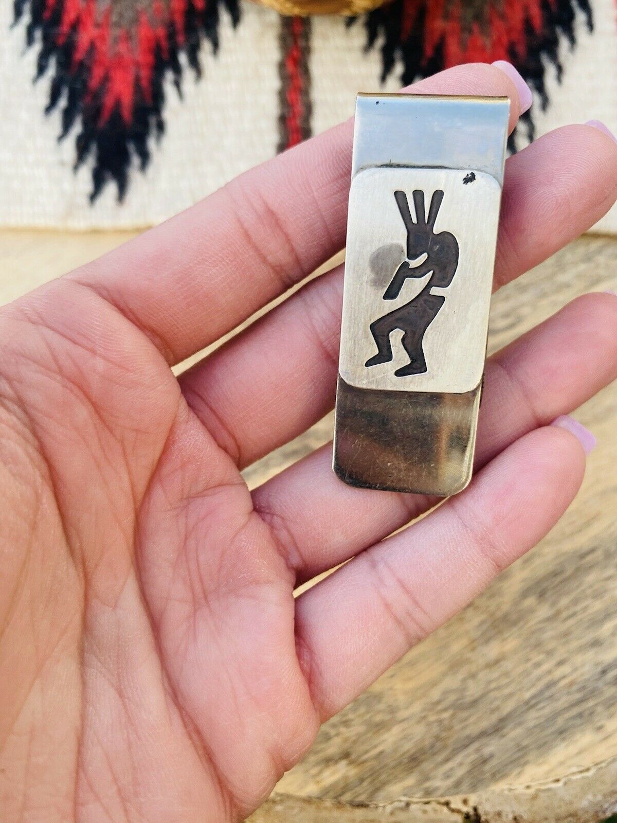 Navajo Kokopelli Dancer Sterling Silver Overlaid Money Clip