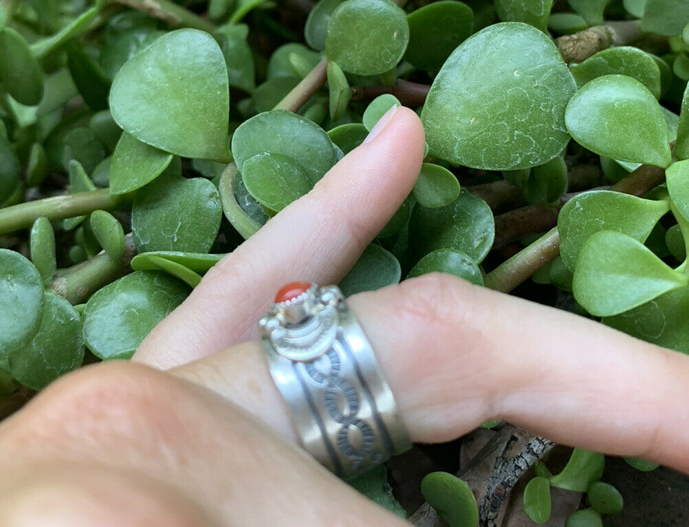 Navajo Natural Coral & Sterling Silver Cigar Band