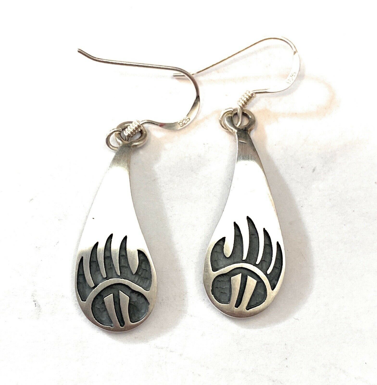 Hopi Sterling Silver Bear Paw Dangle Earrings