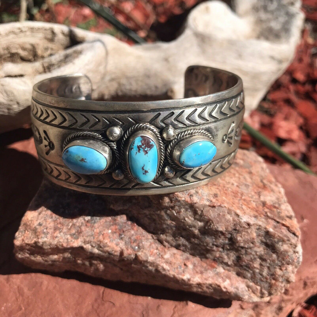 Handcrafted Golden Hill Turquoise & Sterling Silver Cuff /