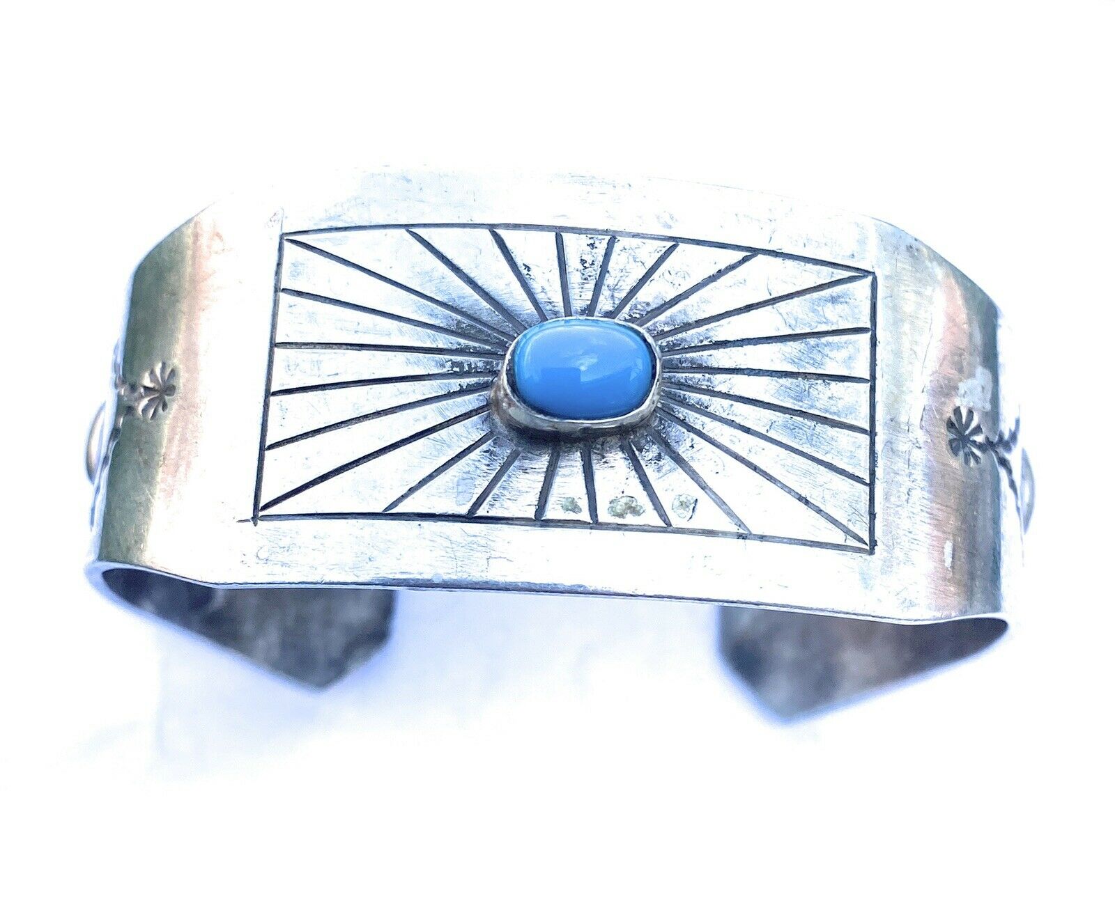 Vintage Navajo Turquoise & Sterling Silver Cuff Bracelet Signed