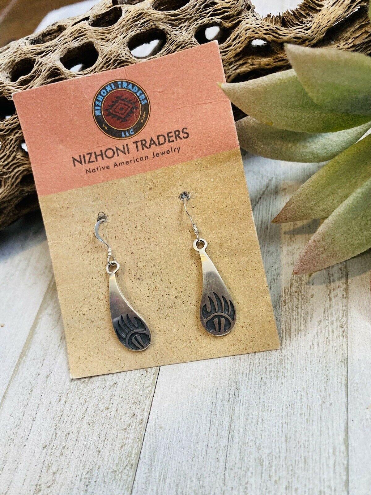 Hopi Sterling Silver Bear Paw Dangle Earrings