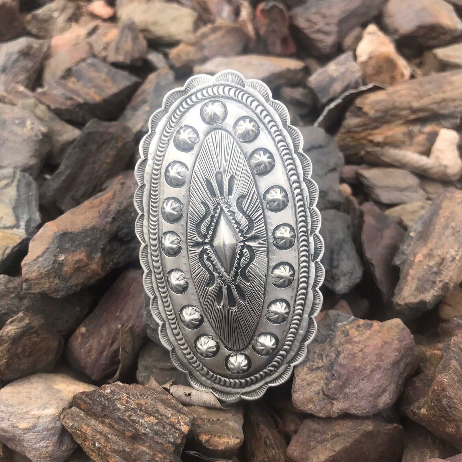 Navajo Sterling Silver Concho Statement Ring Sz 5 By Eugene Charley