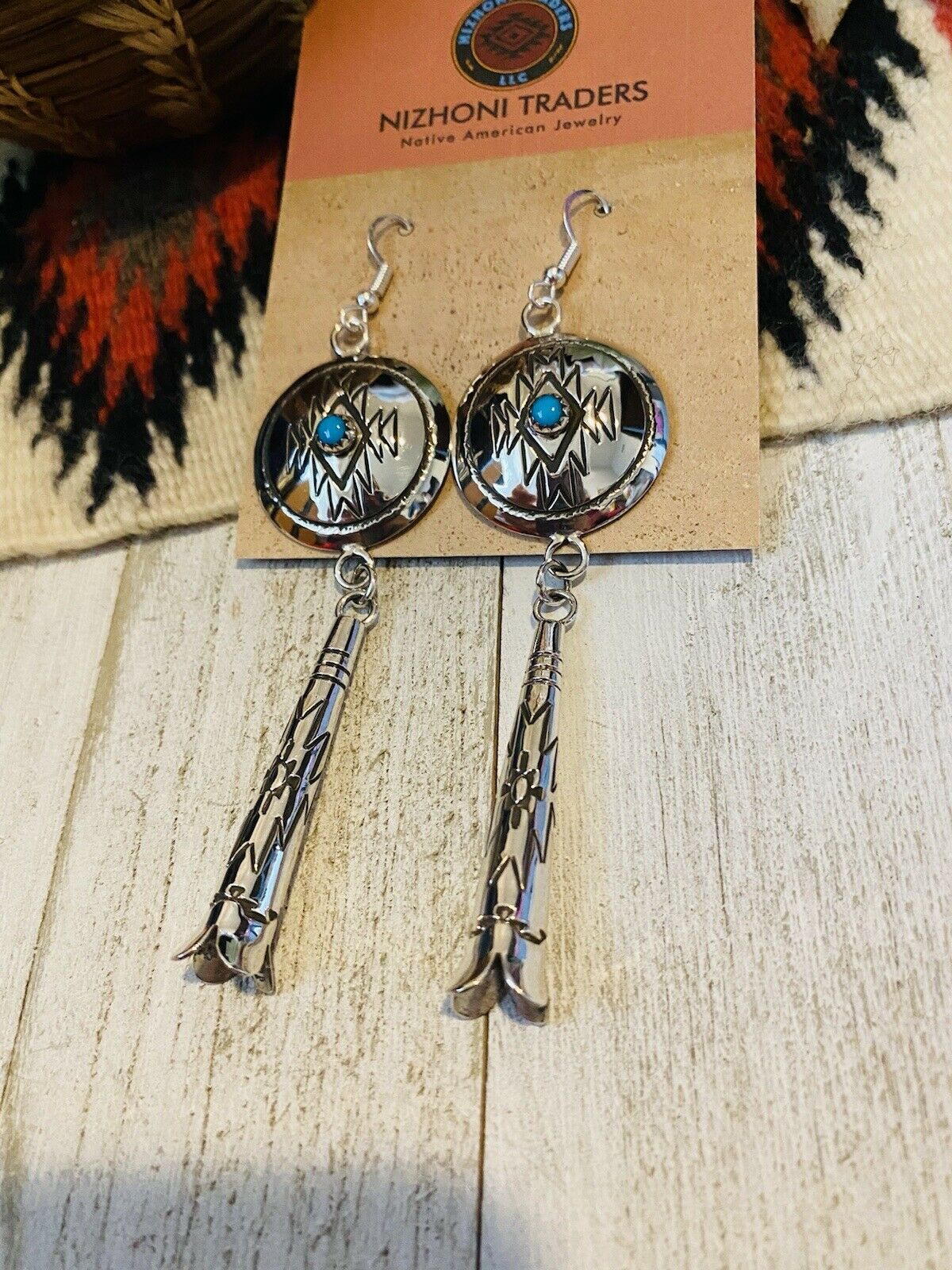 Navajo Turquoise & Sterling Silver Concho Dangle Earrings