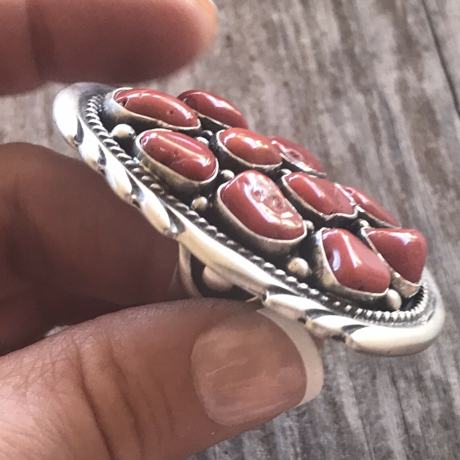 Navajo Sterling Silver Natural Red Coral Ring Sz 7