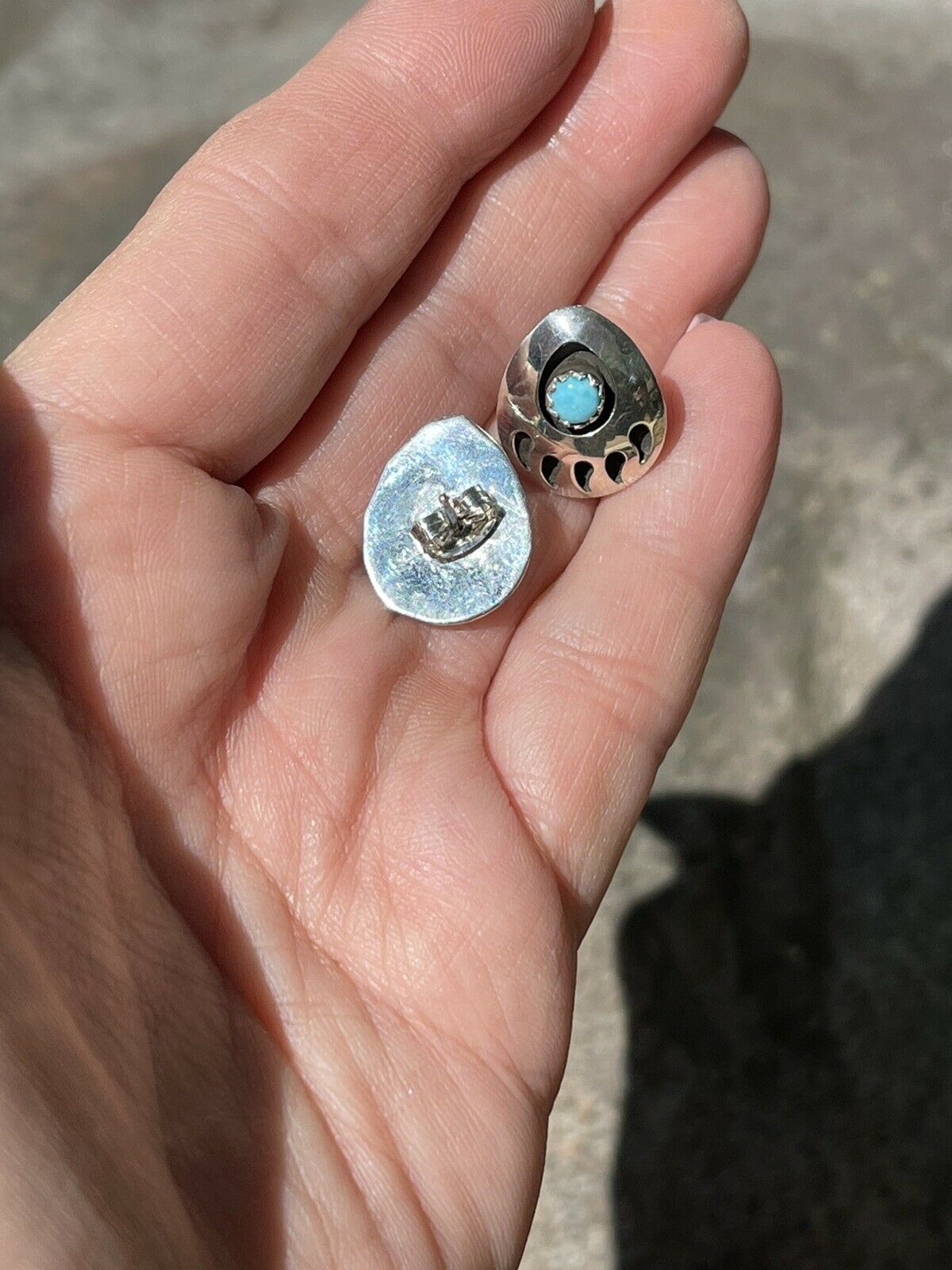 Navajo Sterling Silver And Turquoise Bear Paw Post Earrings