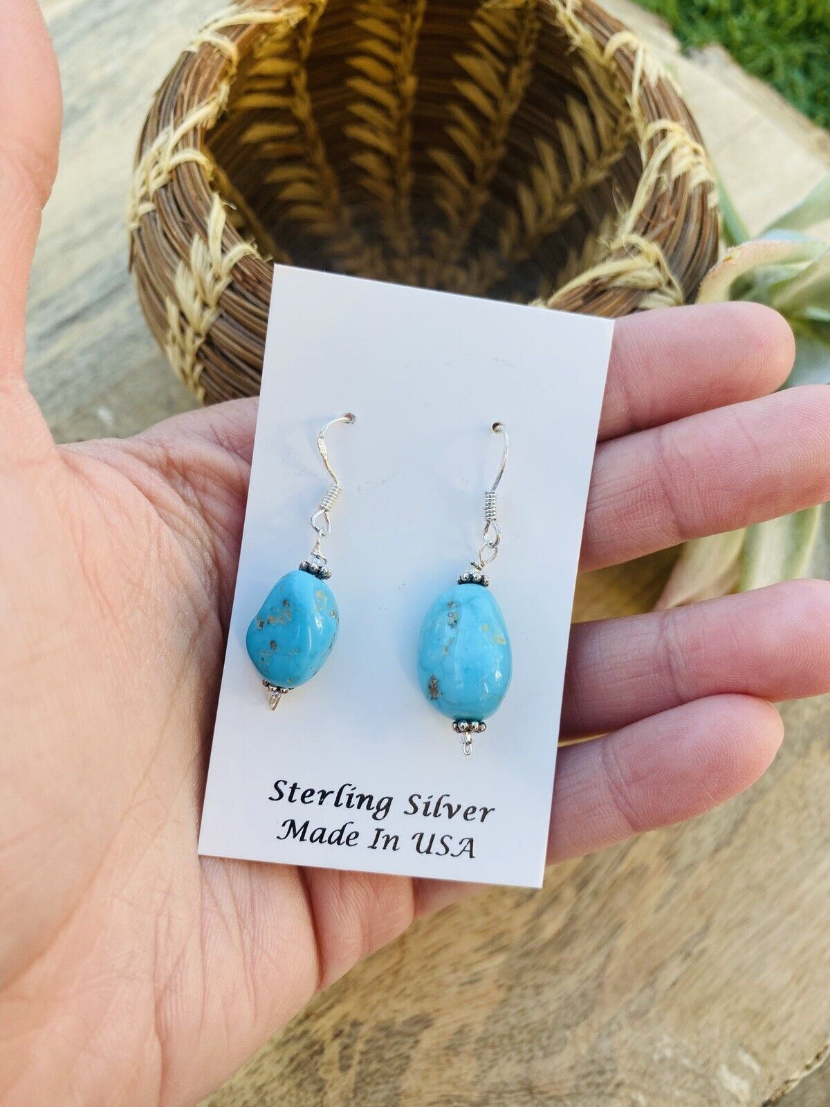 Navajo Sterling Silver & Turquoise Bead Dangle Earrings