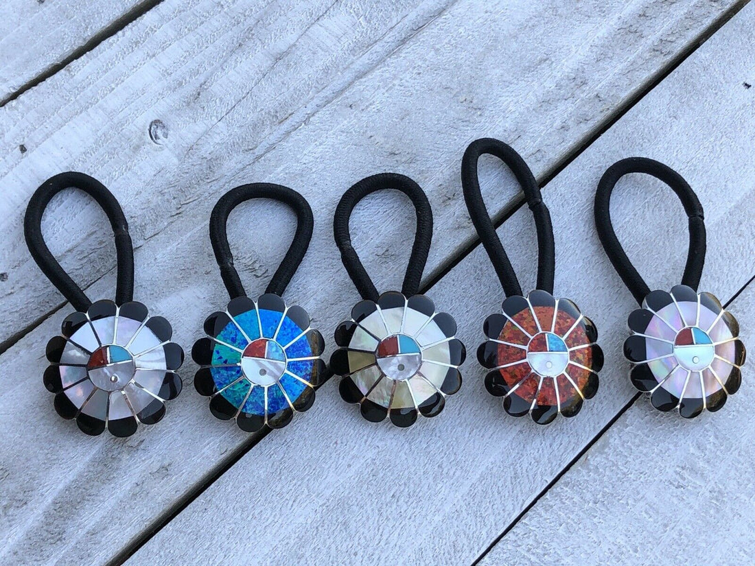 Handcrafted Sterling Silver and Multi Stone Sunface Hair Tie